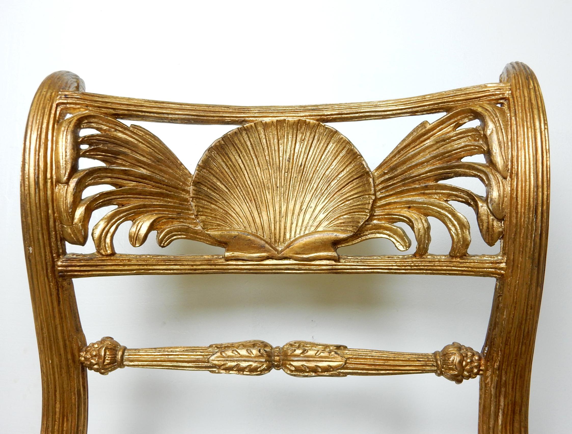 20th Century French Empire Gold Gilded Winged Shell Klismos Chairs