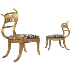 French Empire Gold Gilded Winged Shell Klismos Chairs
