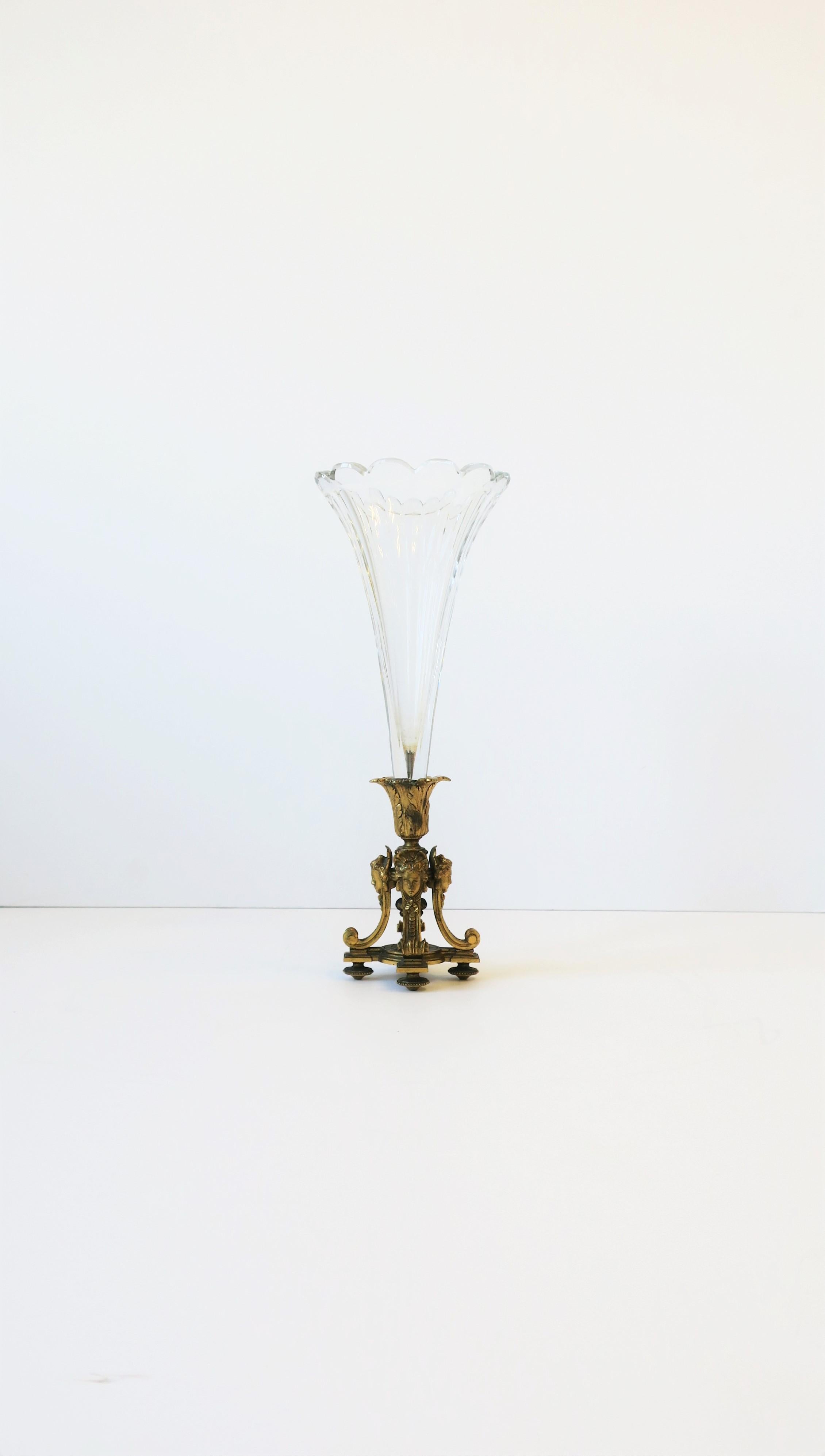French Empire Gold Gilt Bronze and Crystal Vase, circa 19th Century 1