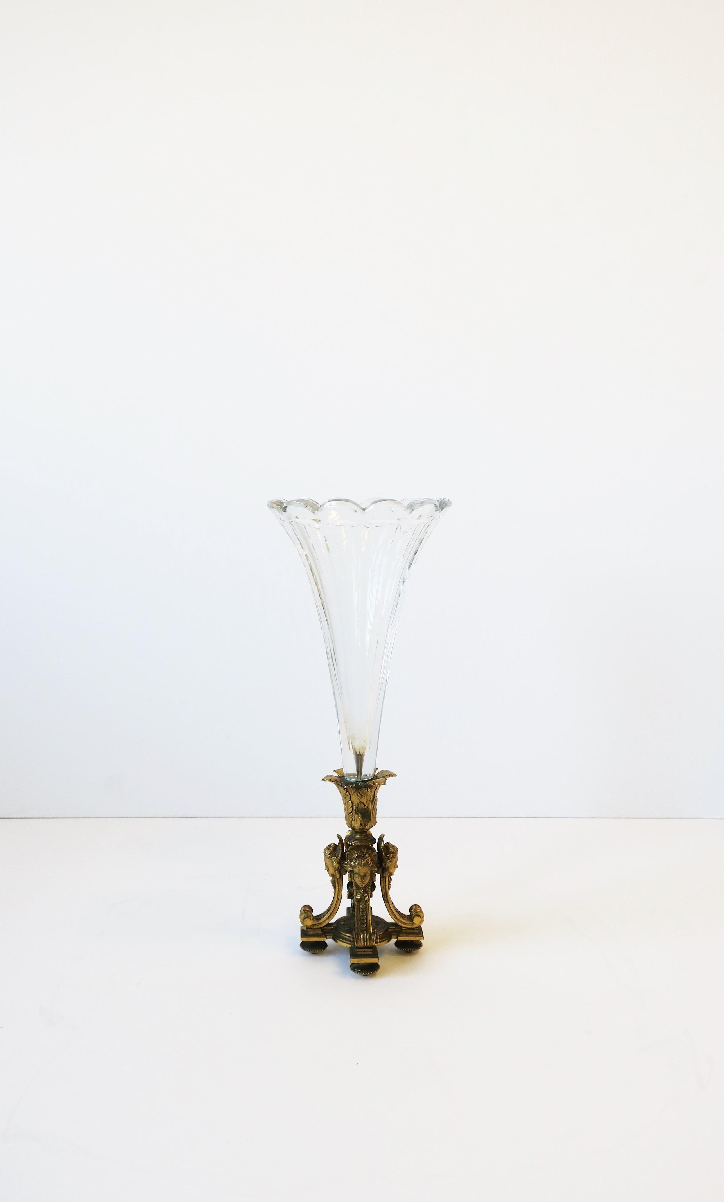 French Empire Gold Gilt Bronze and Crystal Vase, circa 19th Century 2