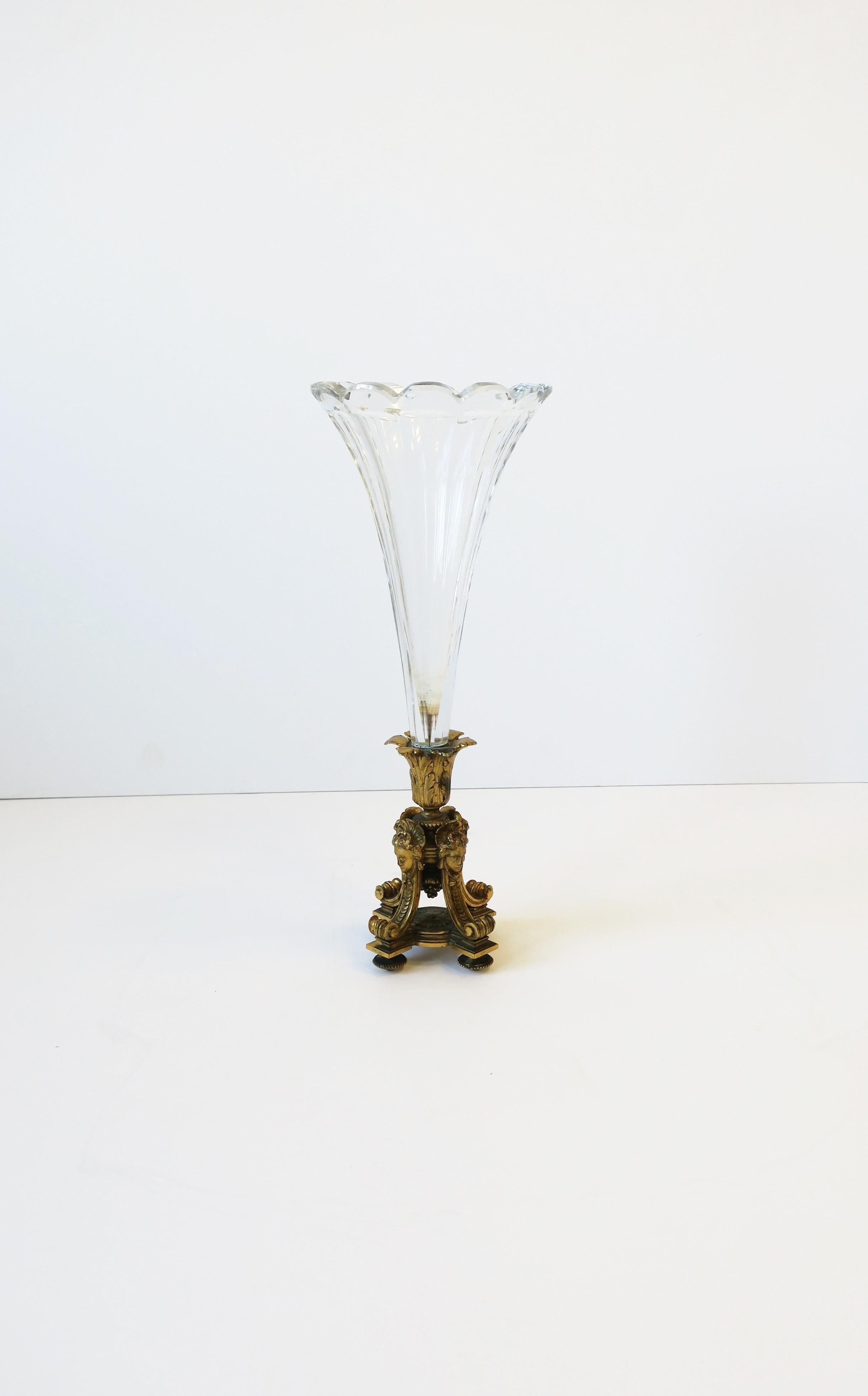 French Empire Gold Gilt Bronze and Crystal Vase, circa 19th Century 5