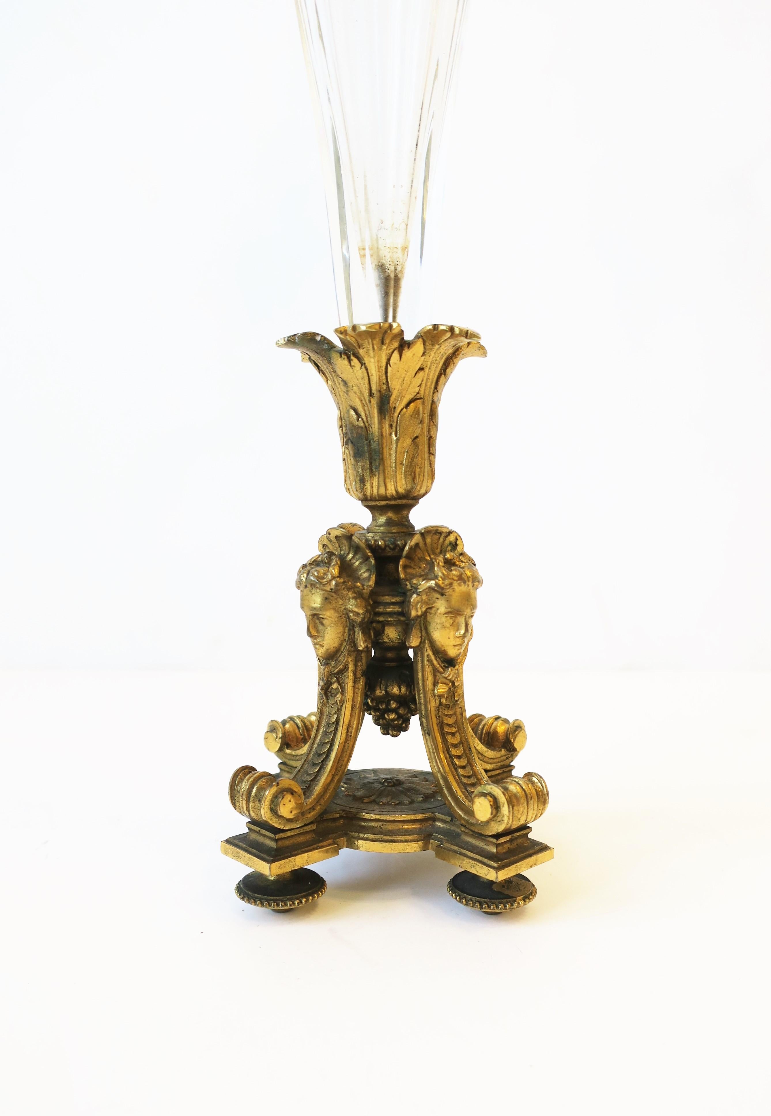 French Empire Gold Gilt Bronze and Crystal Vase, circa 19th Century 11