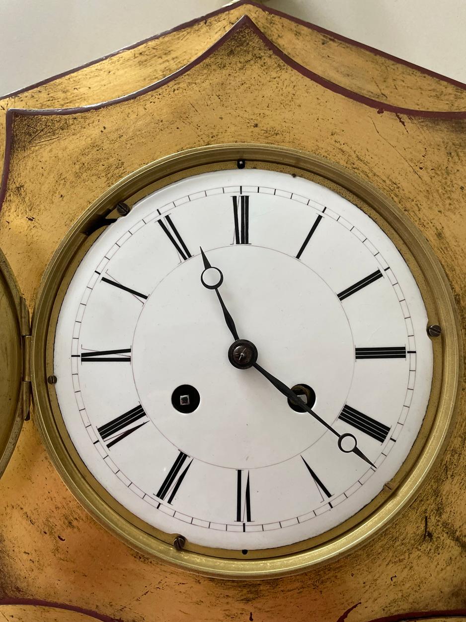 Gilt French Empire Gold Plated Tole Striking Wall Clock, Circa 1820 For Sale
