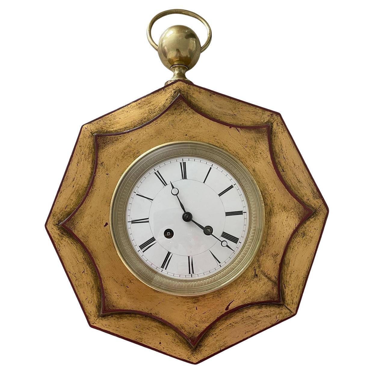 French Empire Gold Plated Tole Striking Wall Clock, Circa 1820 For Sale