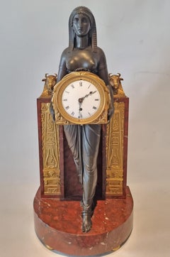 French Empire Gout d'Egypt Mantle Clock Depicting the Goddess Isis