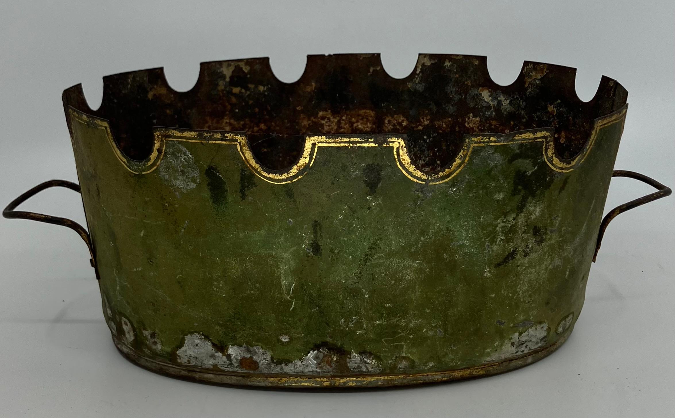 XIXe siècle Cache pot Montieth Empire français vert et doré en vente