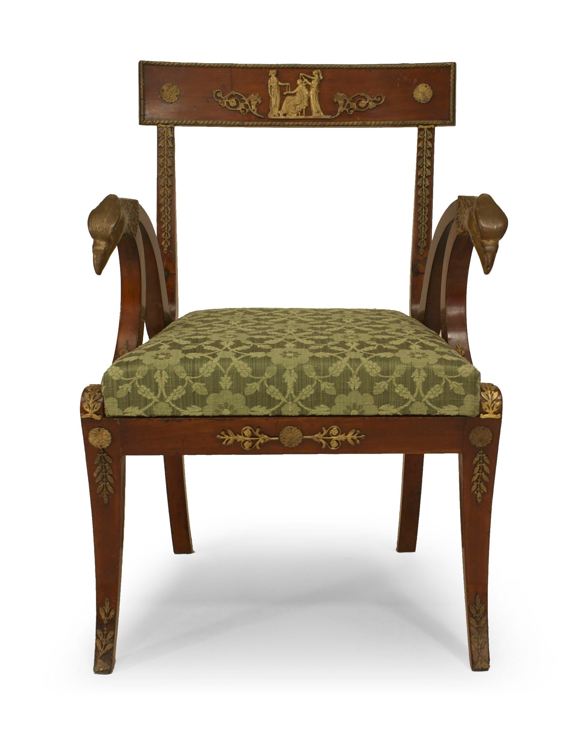 Bronze French Empire Green Armchairs For Sale