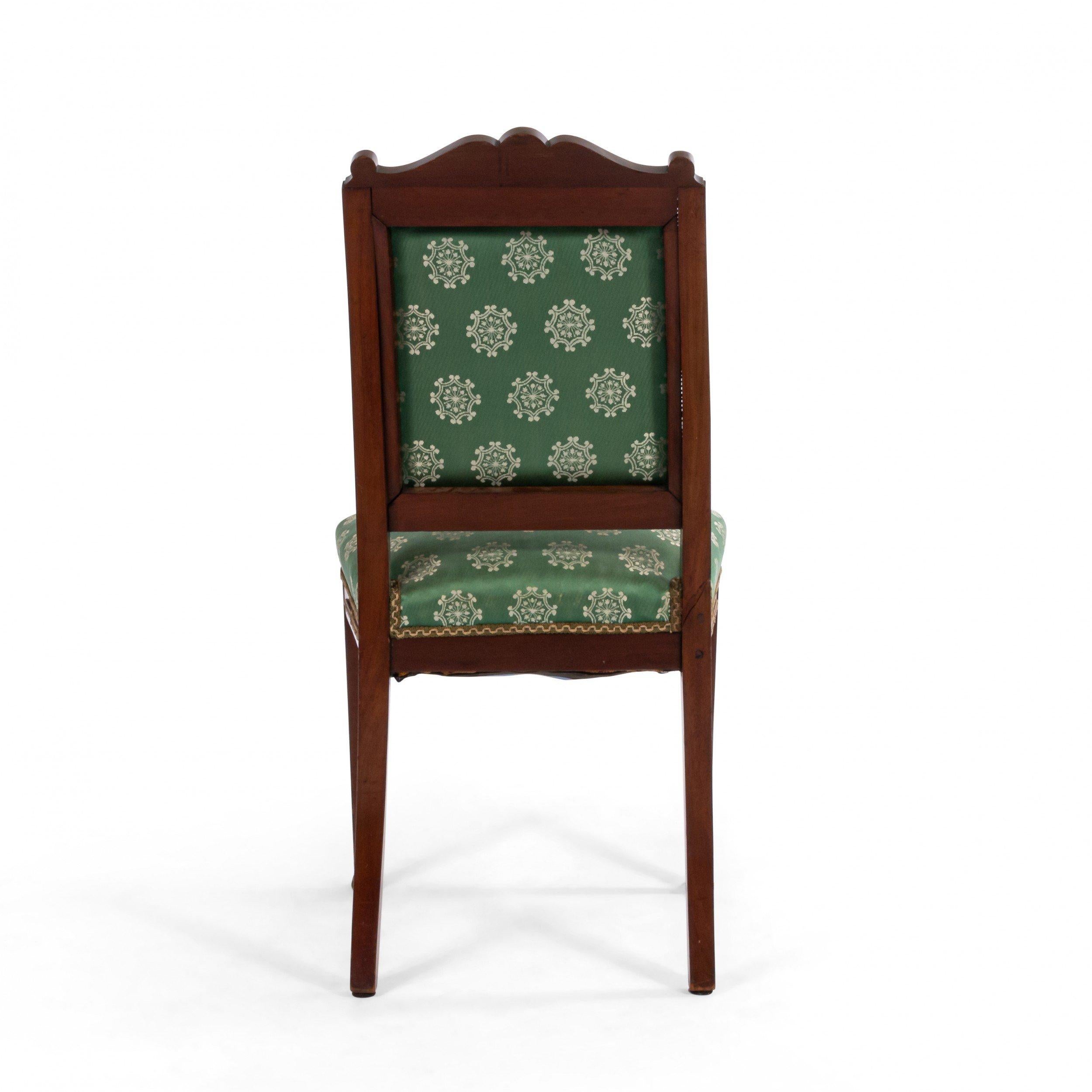 French Empire Green Damask Side Chairs For Sale 7