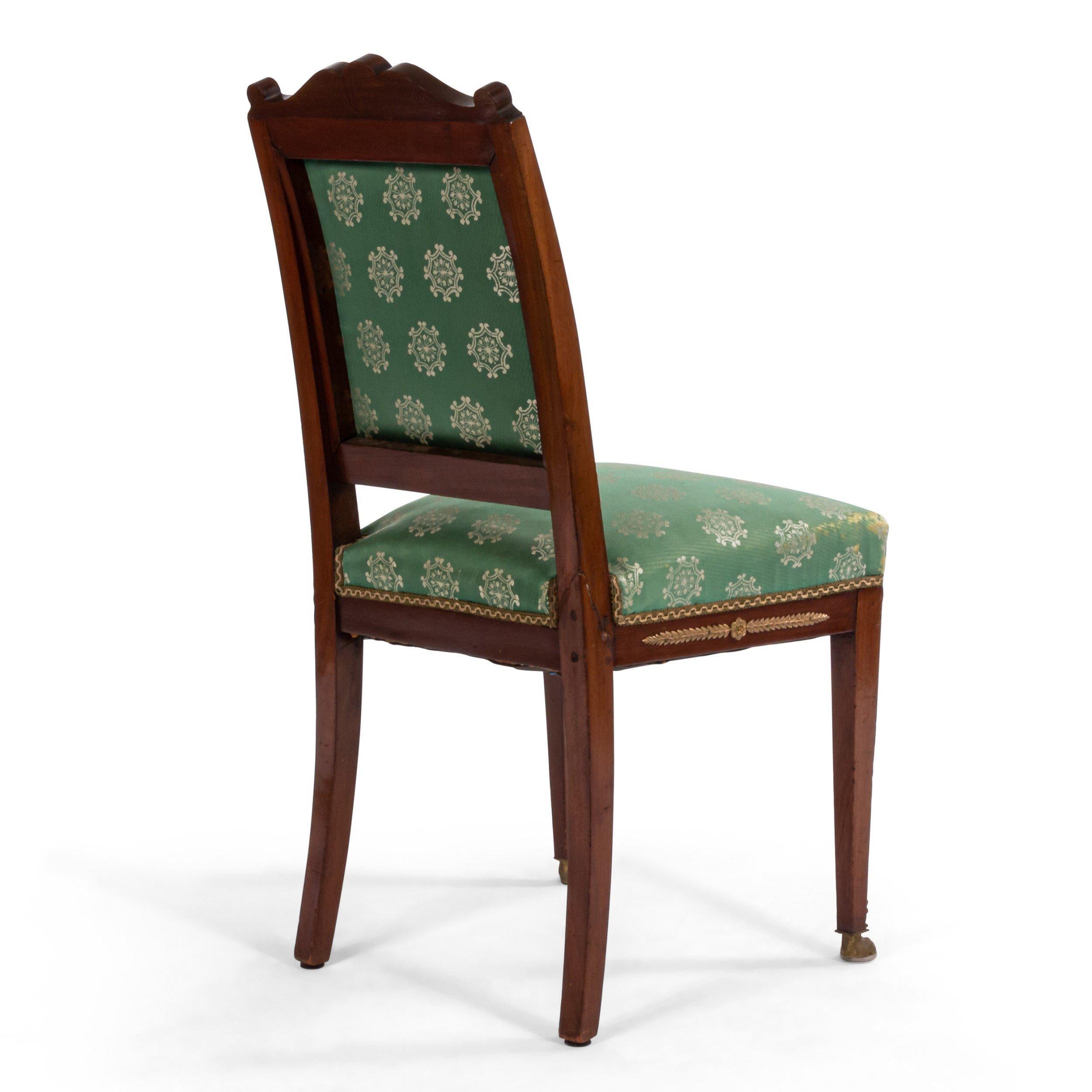 French Empire Green Damask Side Chairs For Sale 8