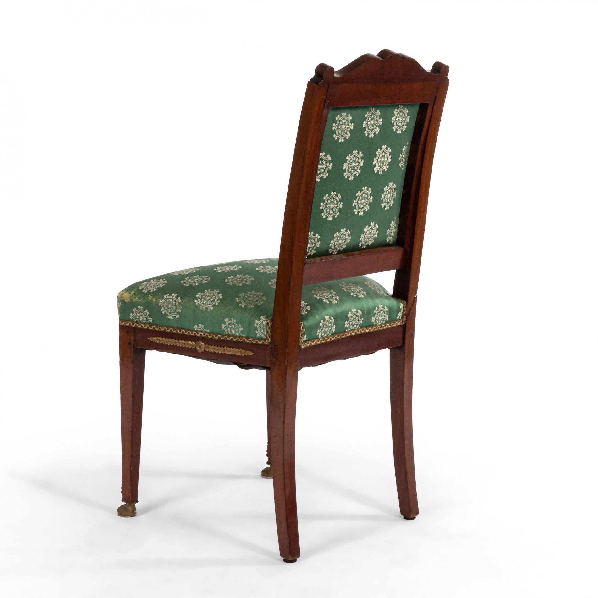 French Empire Green Damask Side Chairs For Sale 10