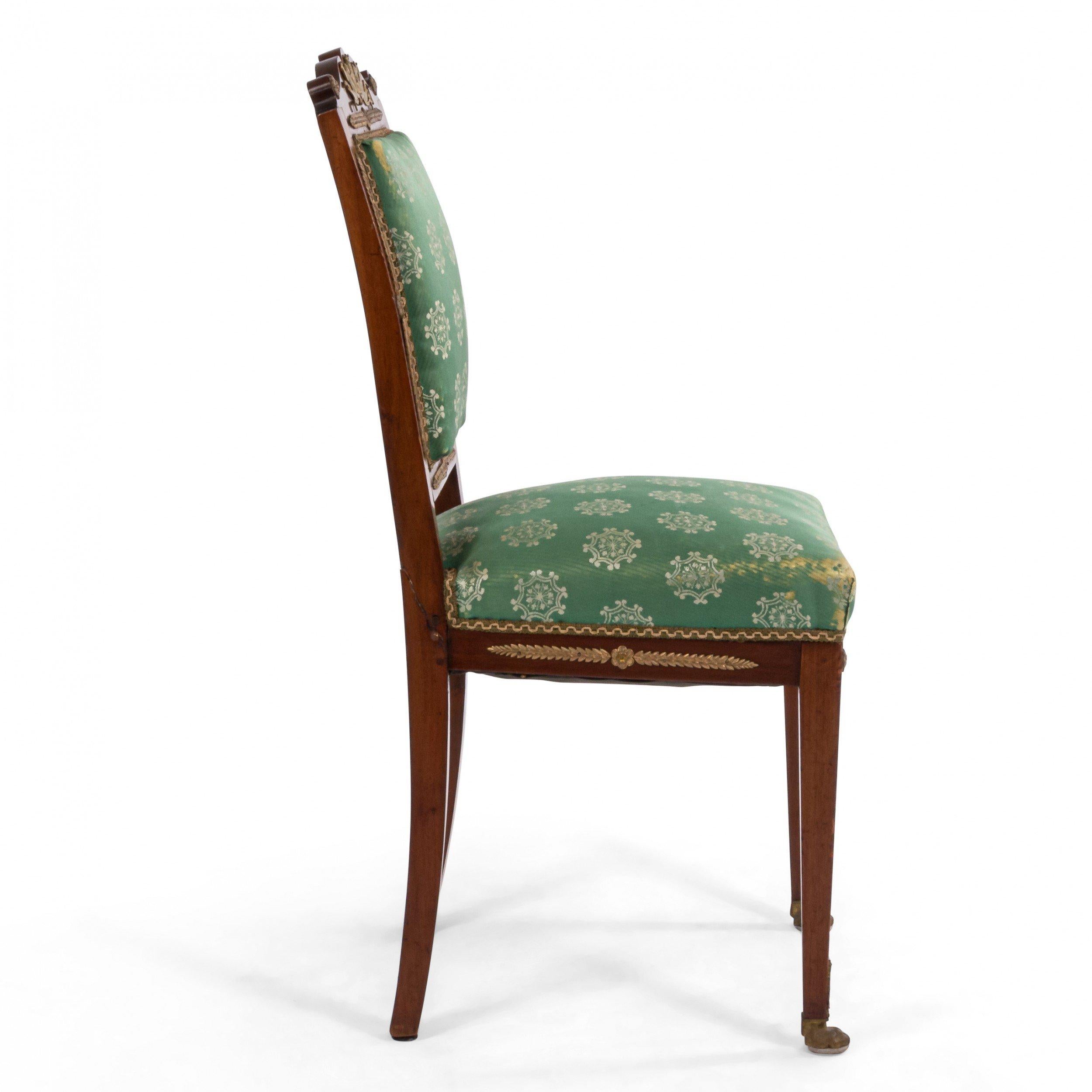 French Empire Green Damask Side Chairs For Sale 11