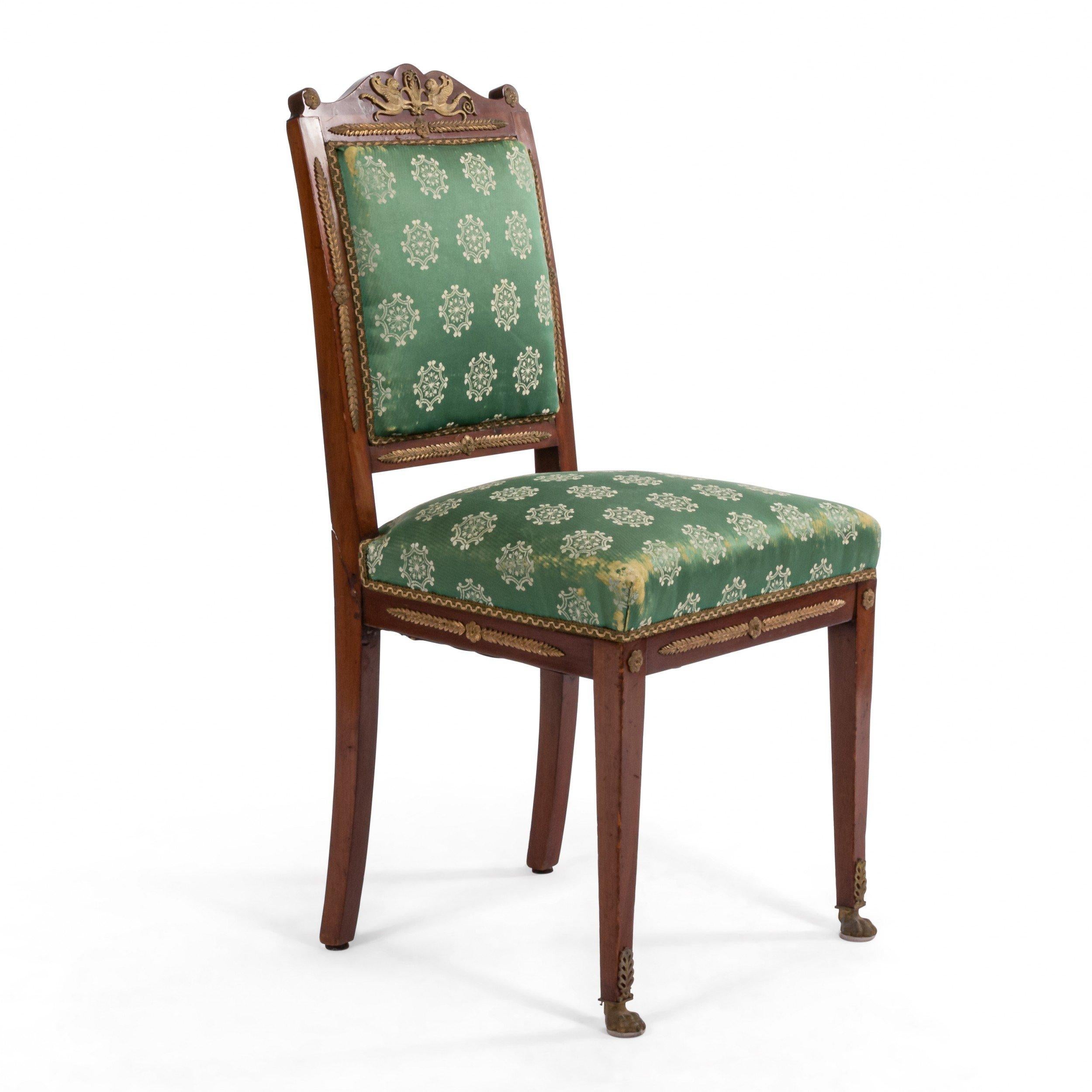 French Empire Green Damask Side Chairs For Sale 12