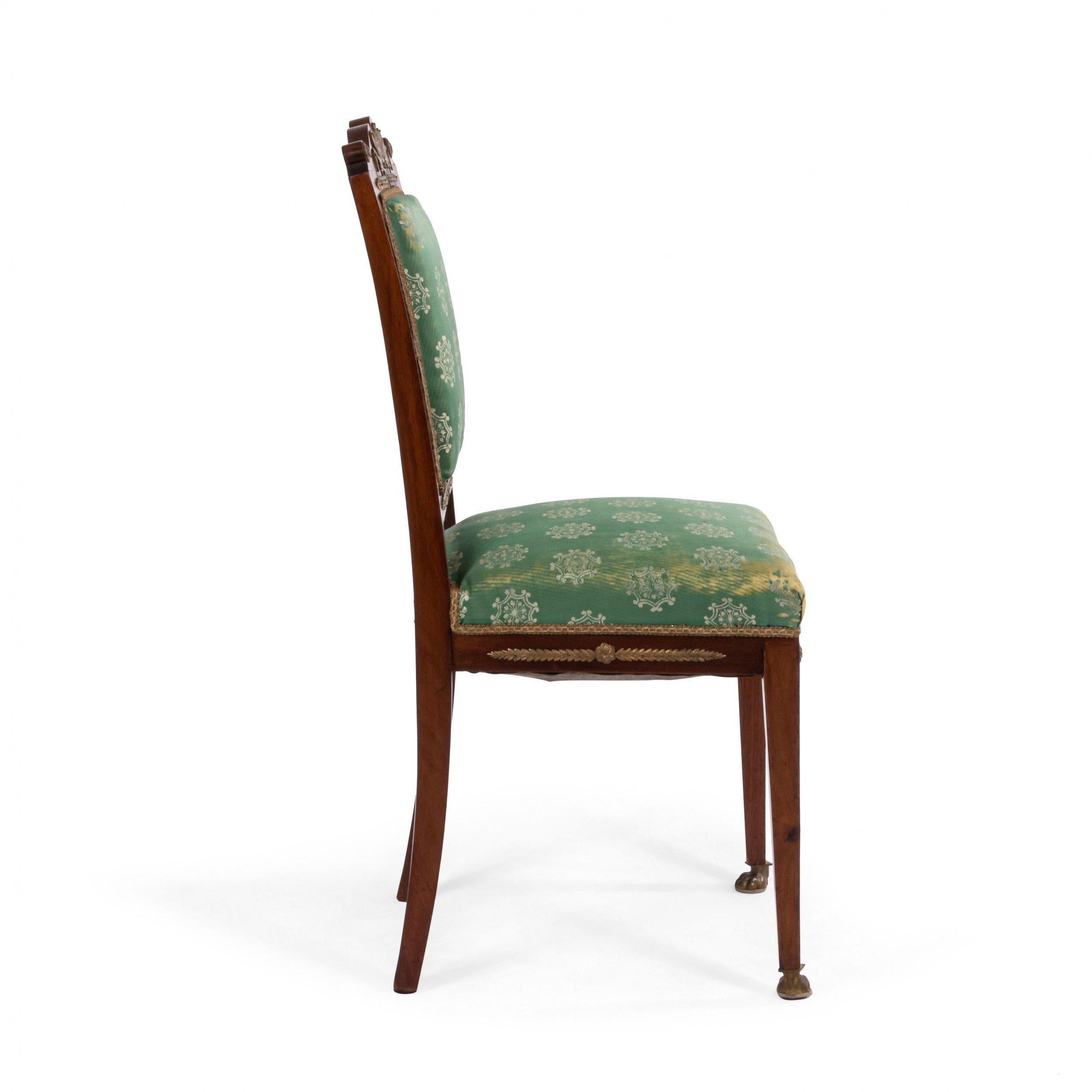 French Empire Green Damask Side Chairs For Sale 1