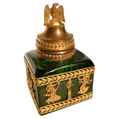 Grand Tour French Empire Green Glass Ormolu Mounted Inkwell