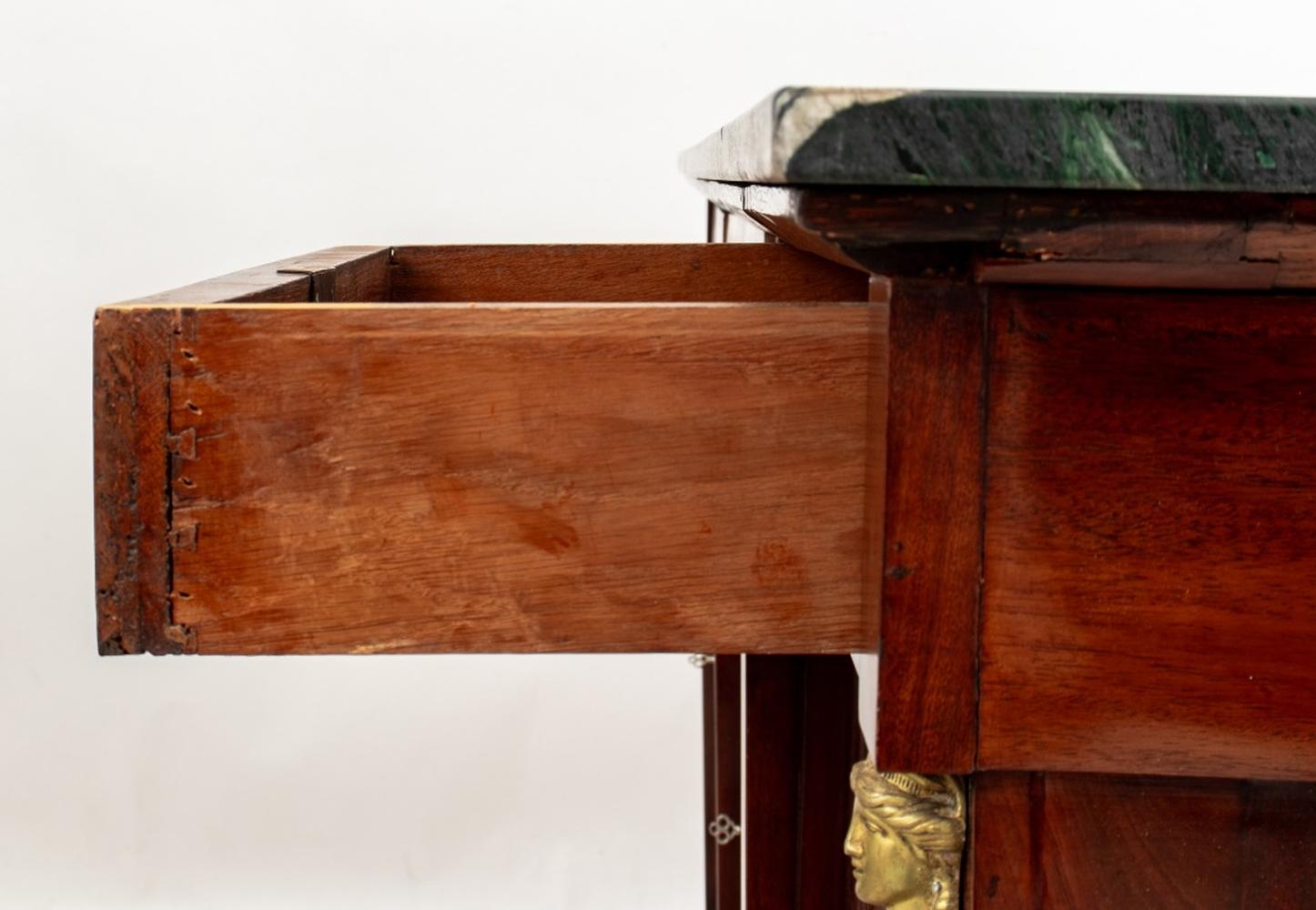 French Empire Green Marble Top Mahogany Buffet 2