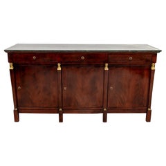 French Empire Green Marble Top Mahogany Buffet