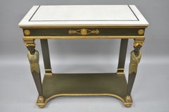 French Empire Green Painted Marble-Top Figural Console Hall Table