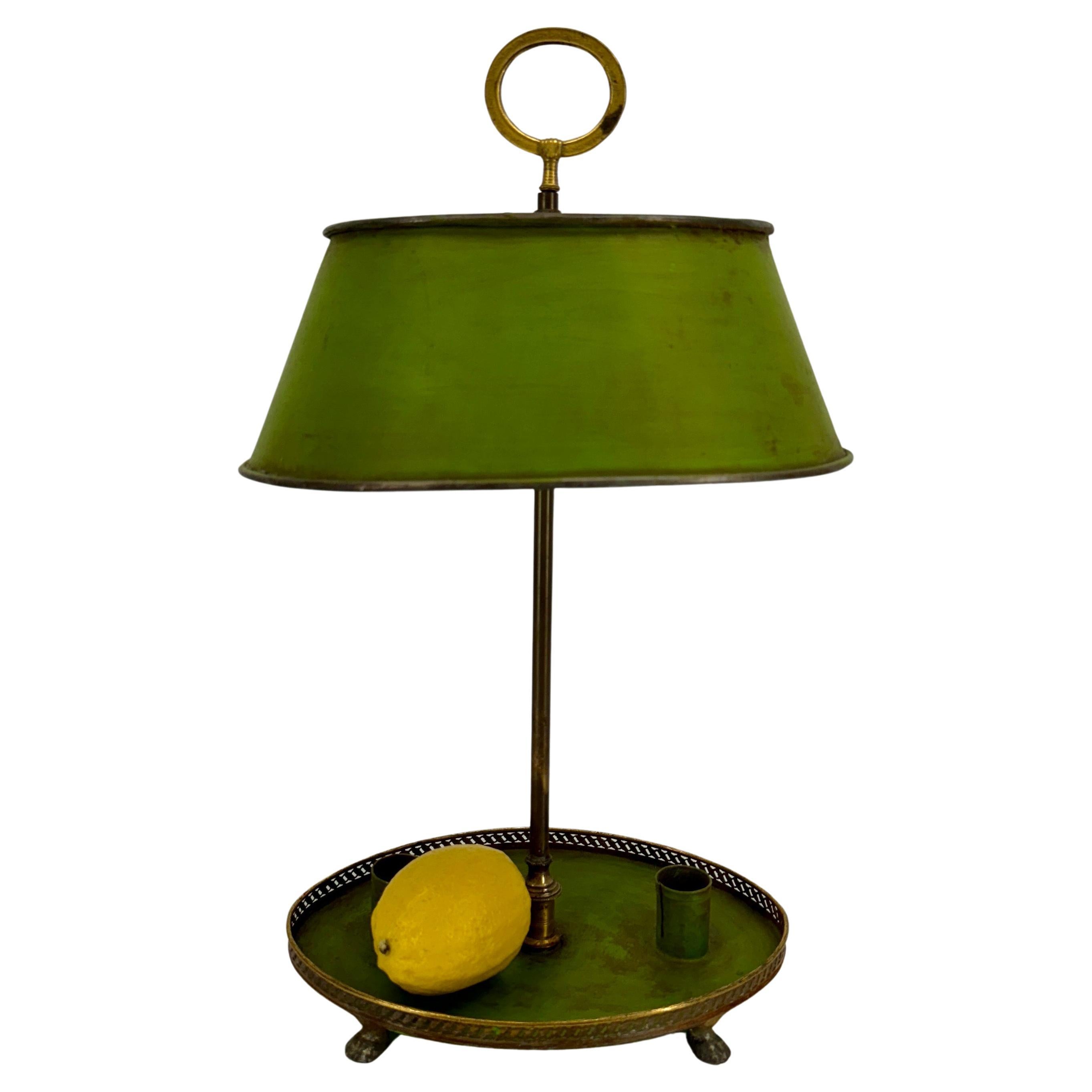 Hand-Painted French Empire Green Painted Table Bouillotte Candlestick Lamp  For Sale