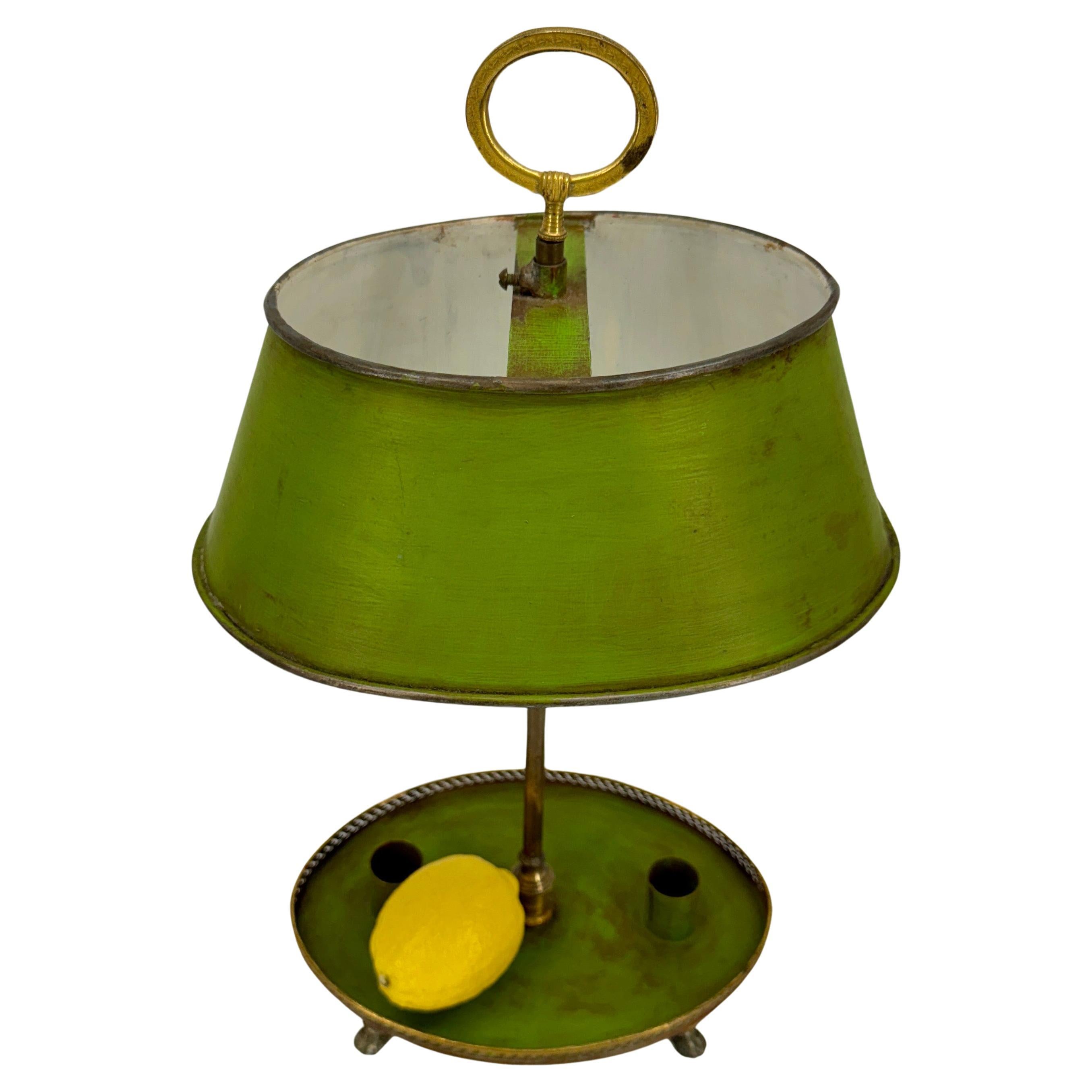 French Empire Green Painted Table Bouillotte Candlestick Lamp  In Good Condition For Sale In Haddonfield, NJ