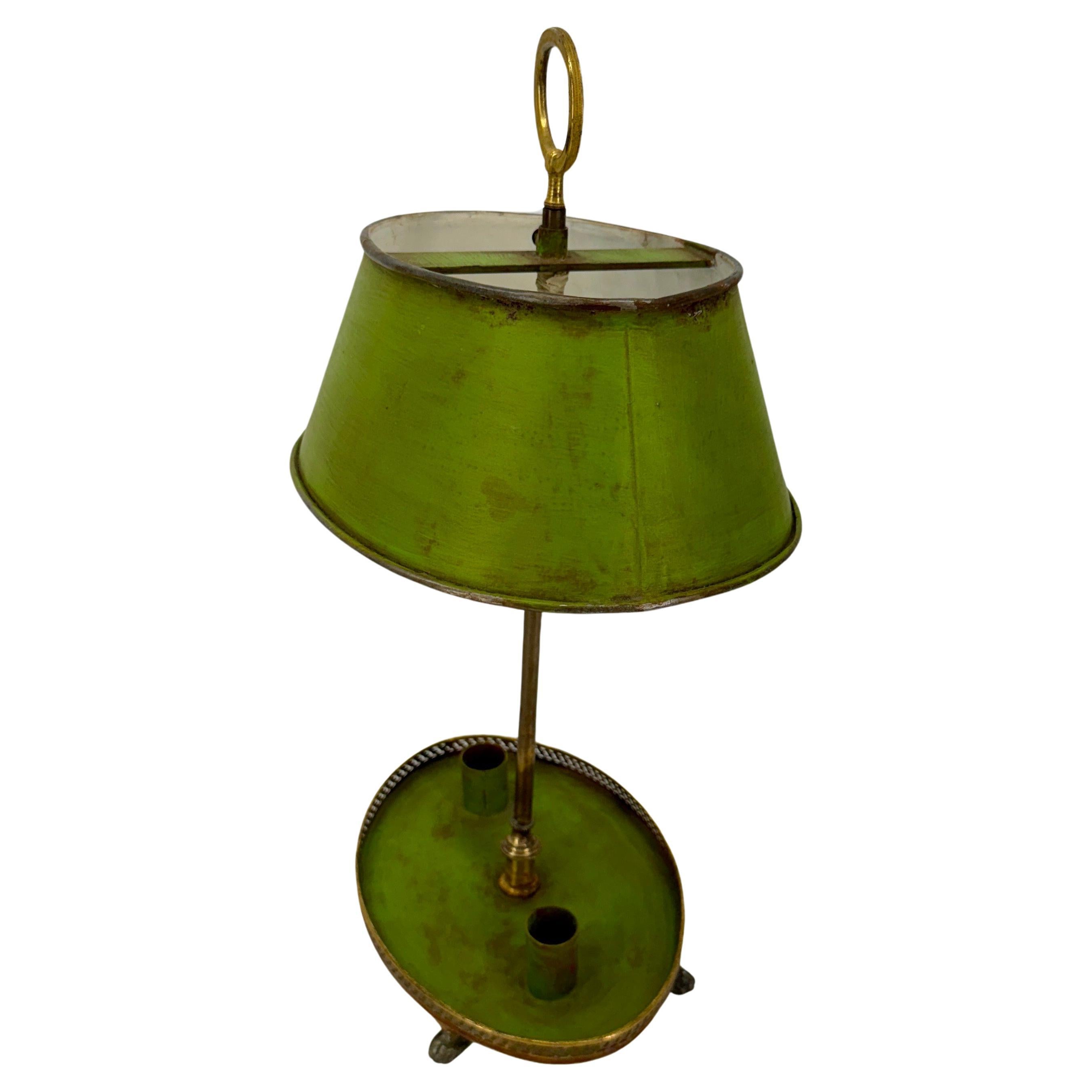 19th Century French Empire Green Painted Table Bouillotte Candlestick Lamp  For Sale