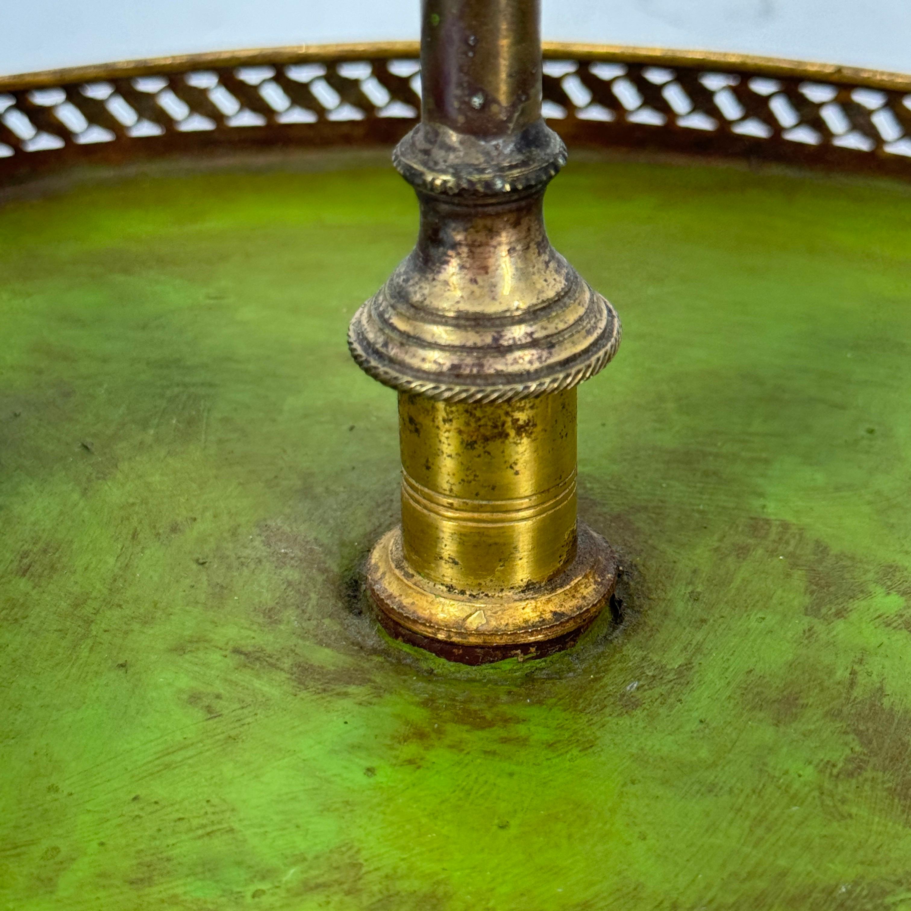 French Empire Green Painted Table Bouillotte Candlestick Lamp  For Sale 2