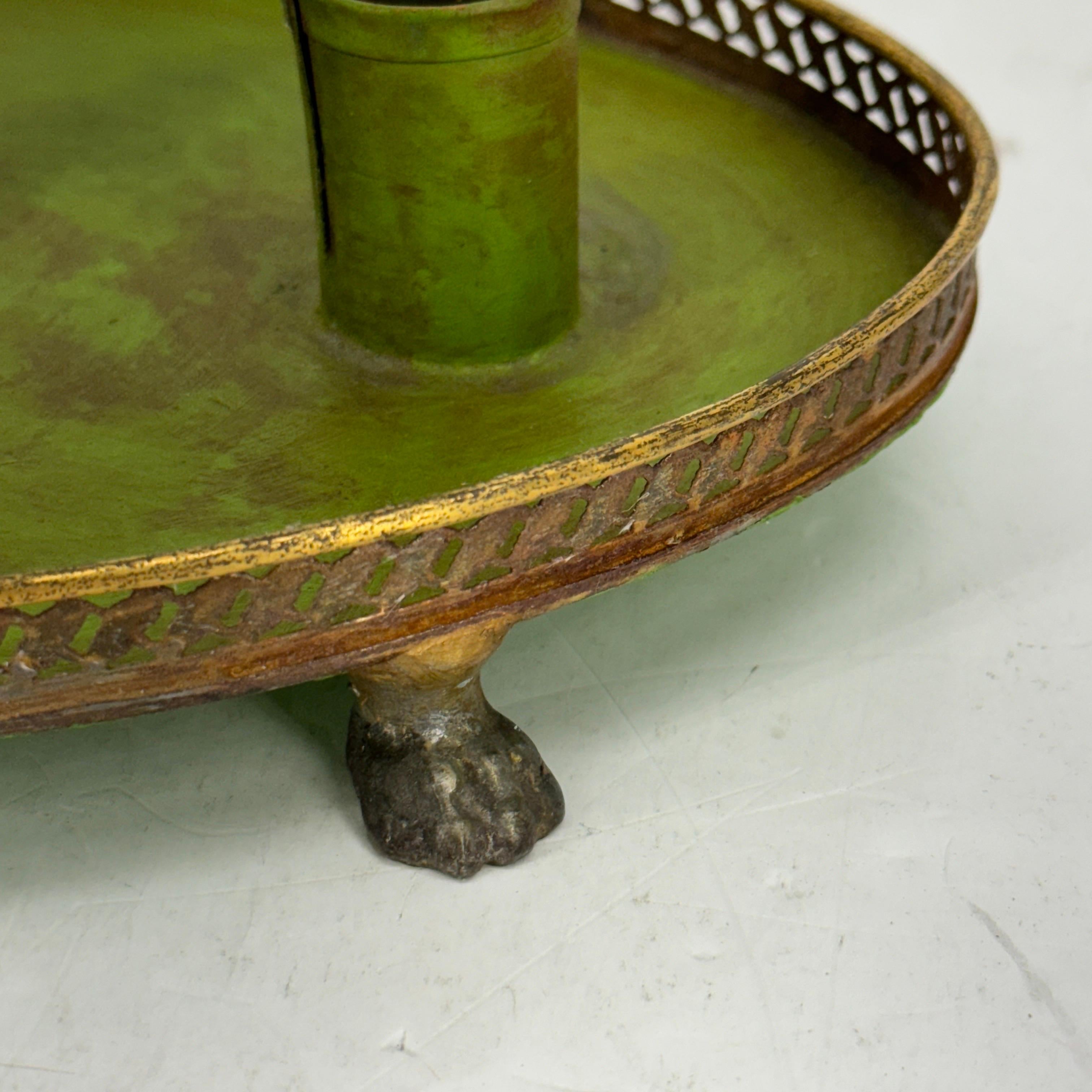 French Empire Green Painted Table Bouillotte Candlestick Lamp  For Sale 3