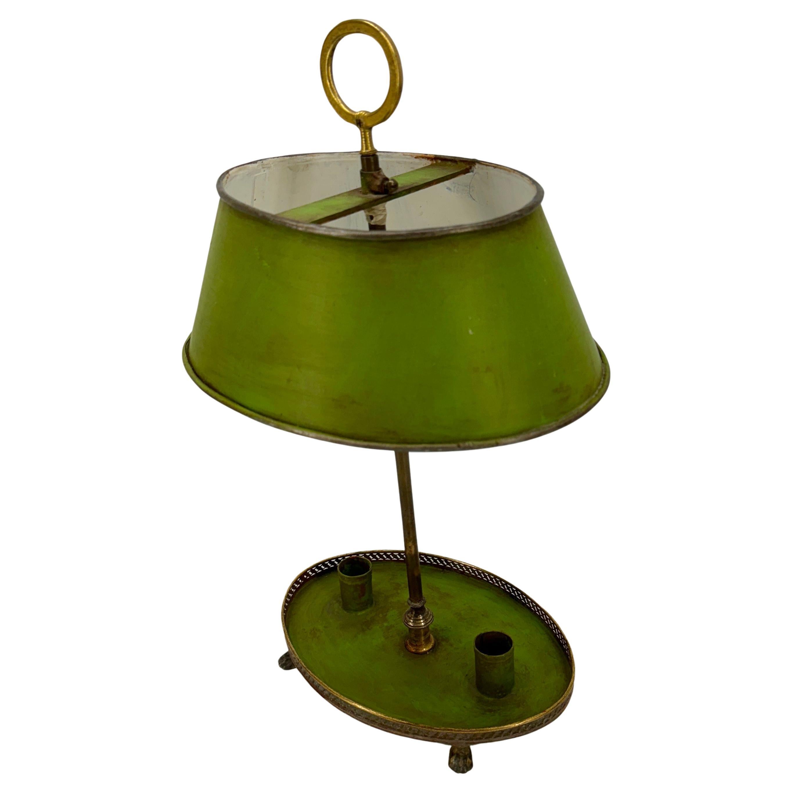 Französisches Empire Grün bemalter Tisch Bouillotte Kerzenständer Lampe 