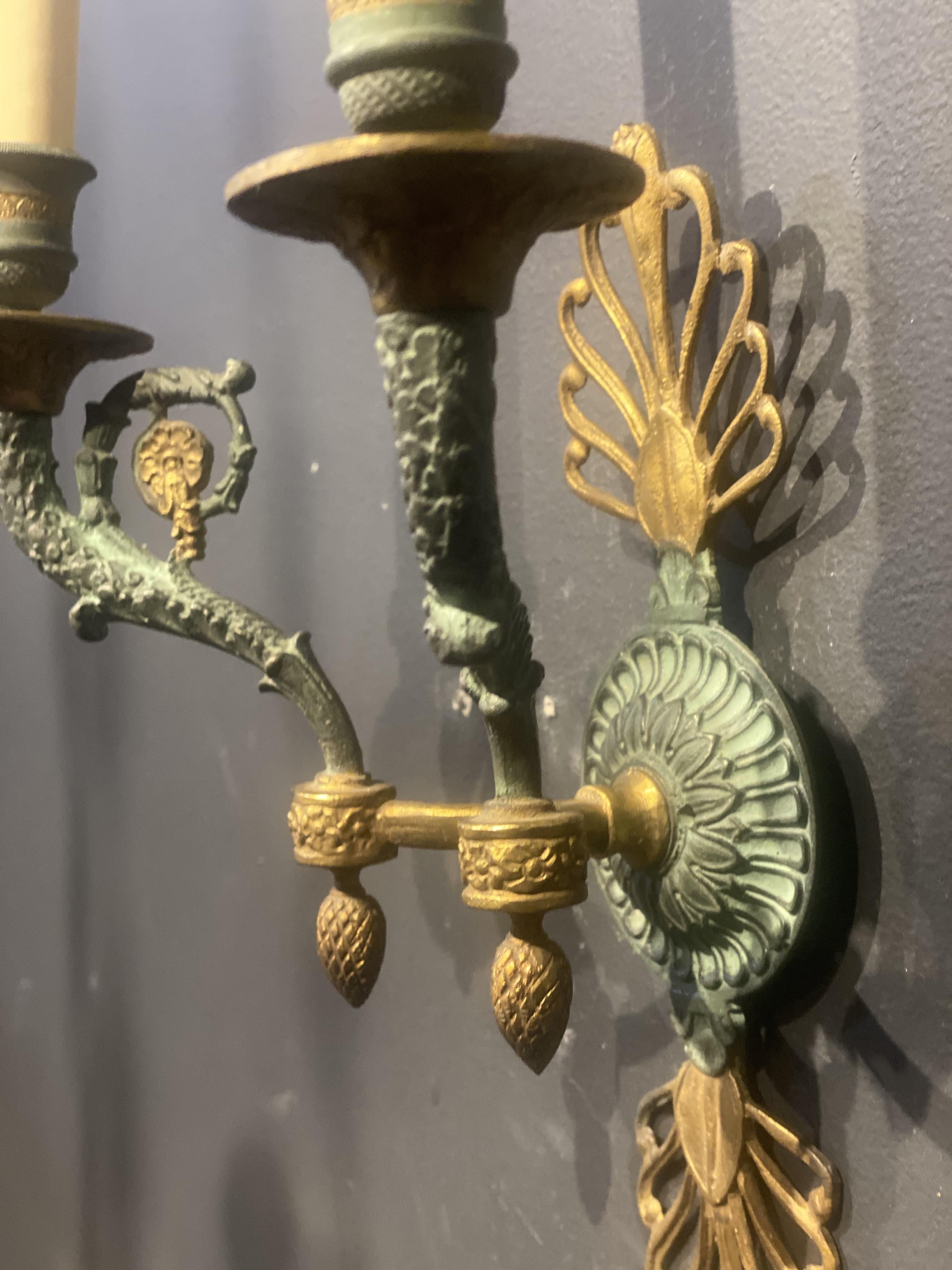 19th Century French Empire Green Patinated Sconces In Good Condition For Sale In New York, NY