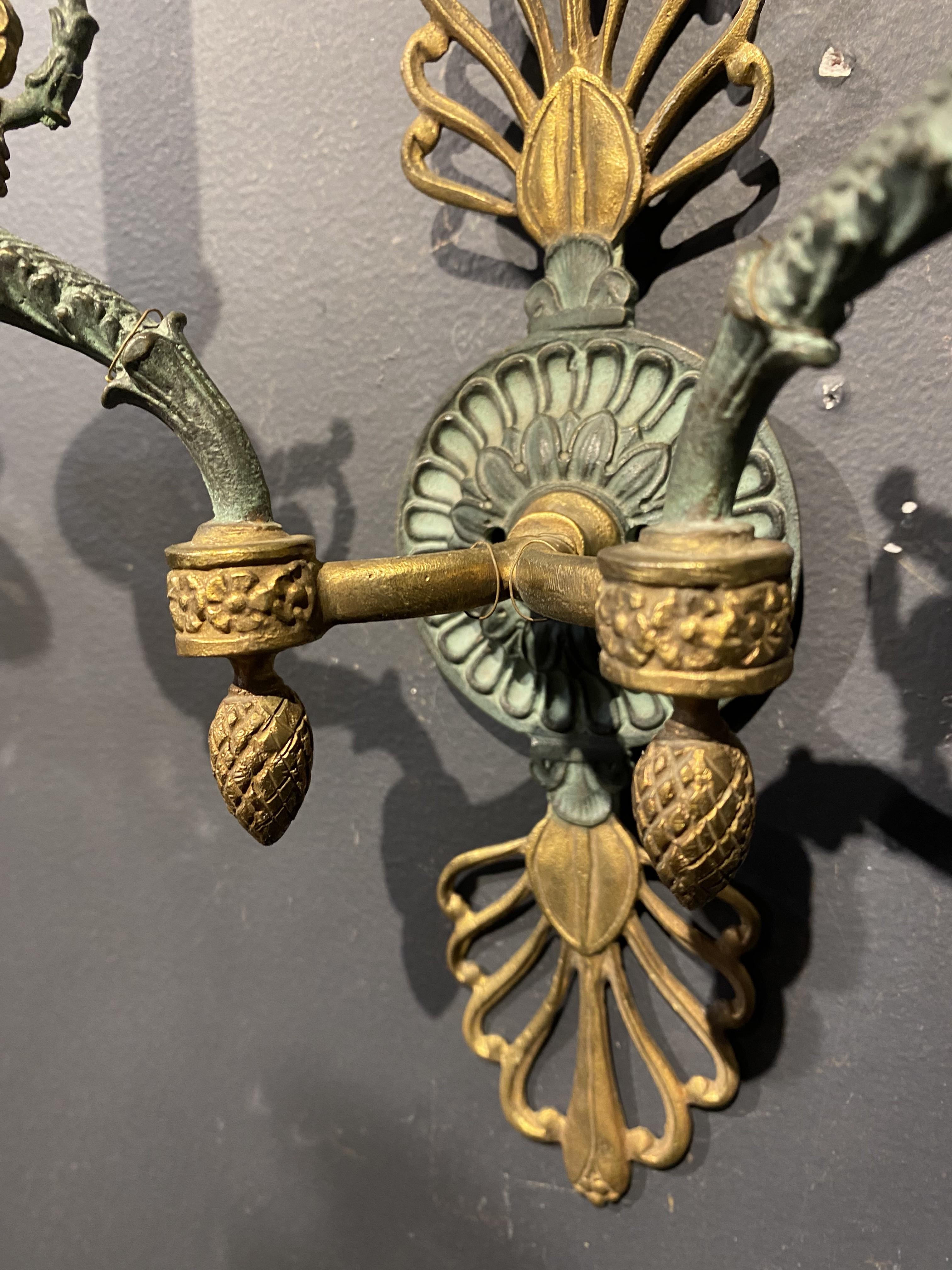 Late 19th Century 19th Century French Empire Green Patinated Sconces For Sale