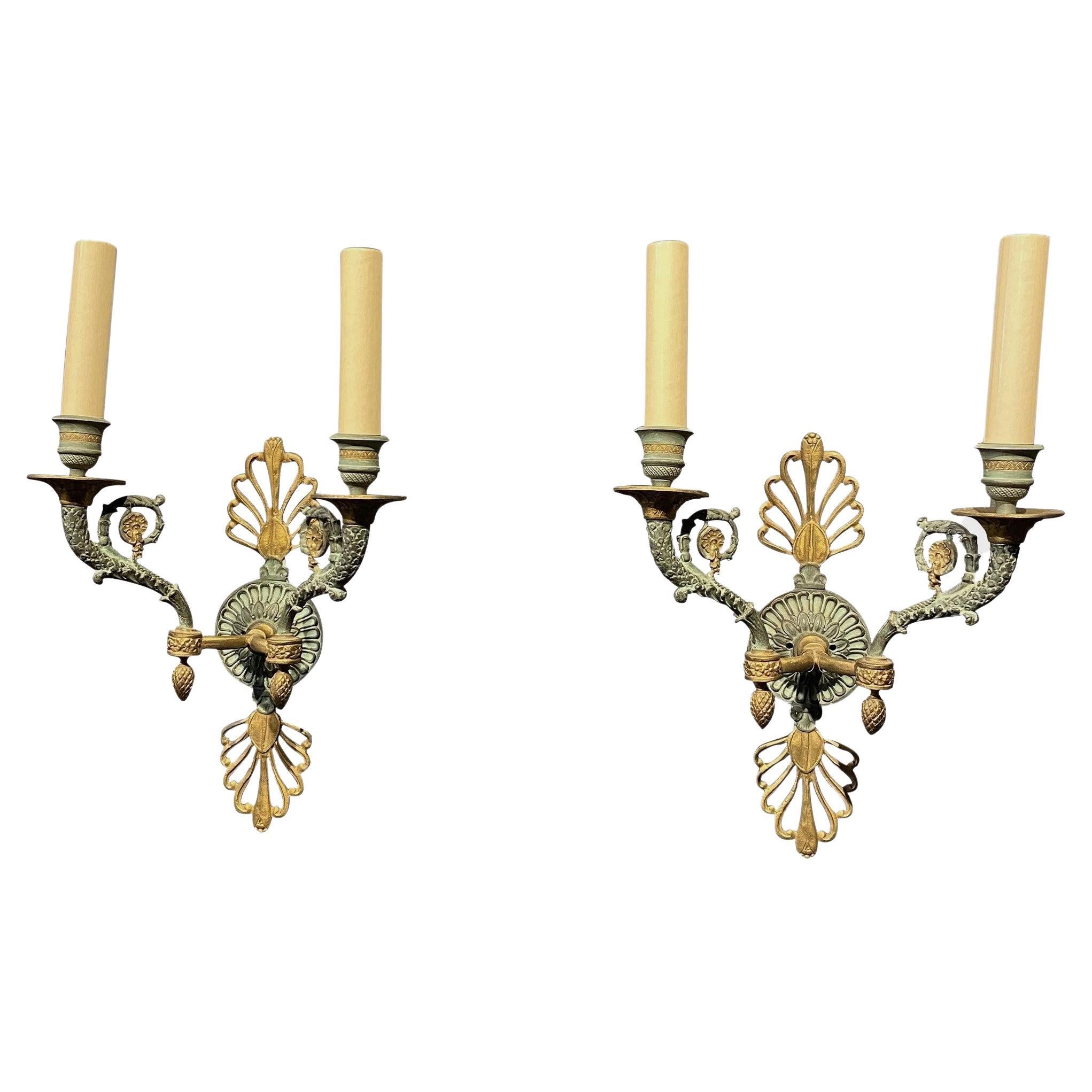 19th Century French Empire Green Patinated Sconces For Sale