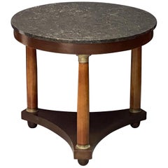 Antique French Empire Gueridon or Round Table of Mahogany with Marble Top