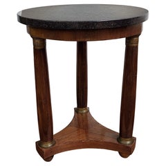 French Empire Gueridon Side Table with Tripod Columns Brass and Marble Top