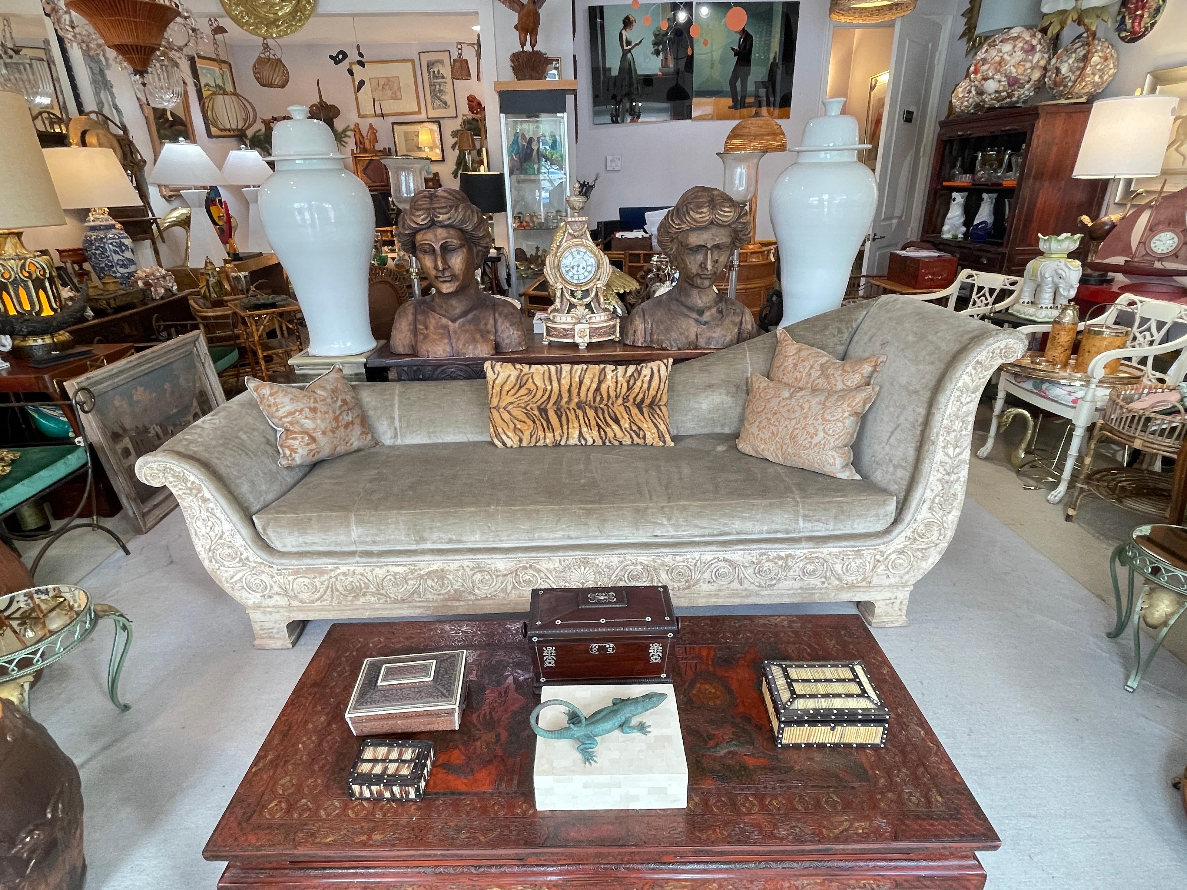 French Empire Recamier Mahogany & Painted Daybed 18Th. C. In Good Condition For Sale In West Palm Beach, FL