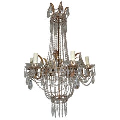 French Empire Hand Tied Crystal Rock Swags Beaded Chandelier, c 1900