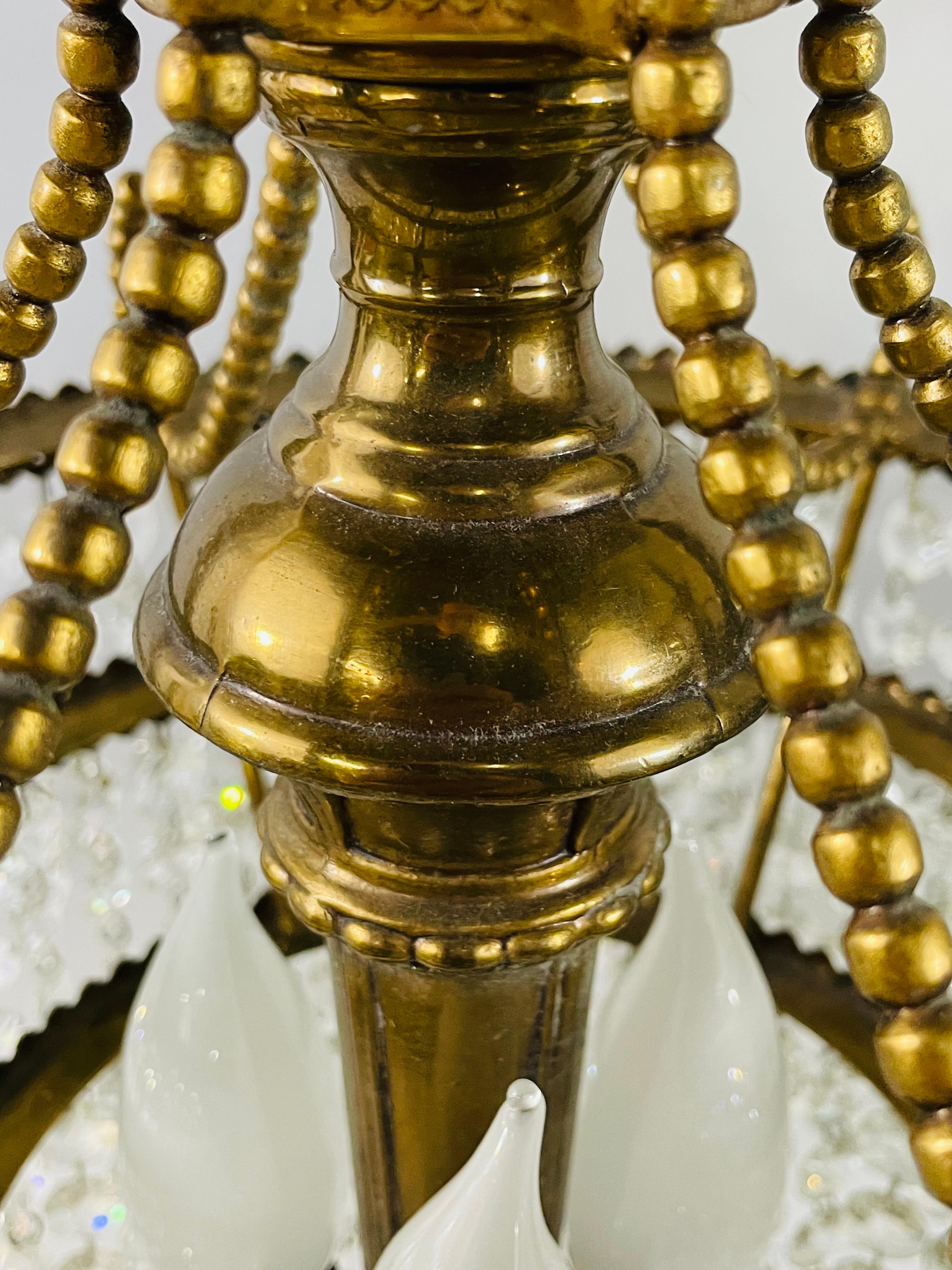 Paire de lampes de bureau françaises Empire Hollywood Regency en bronze et cristal en vente 8