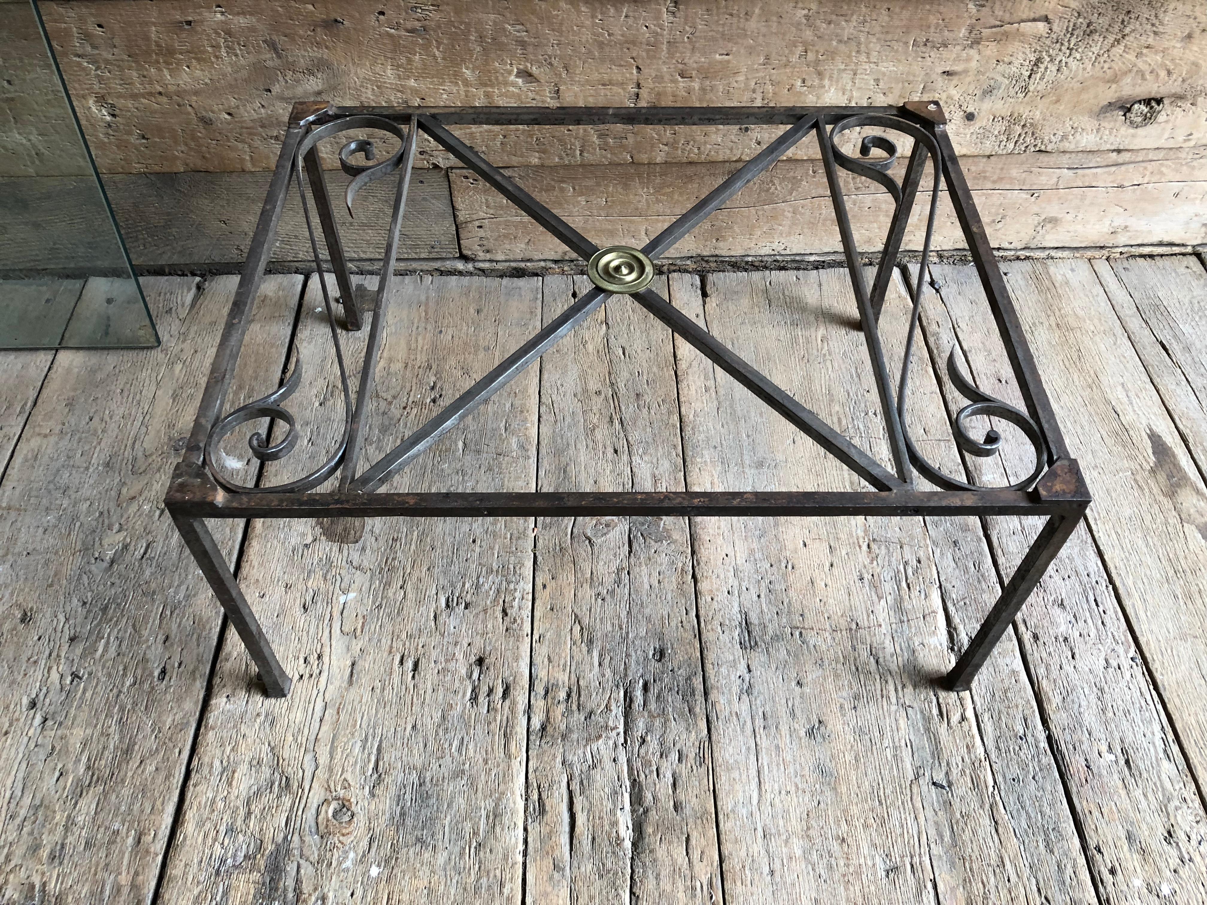 French Empire Iron And Glass Coffee Table In Good Condition In Doylestown, PA