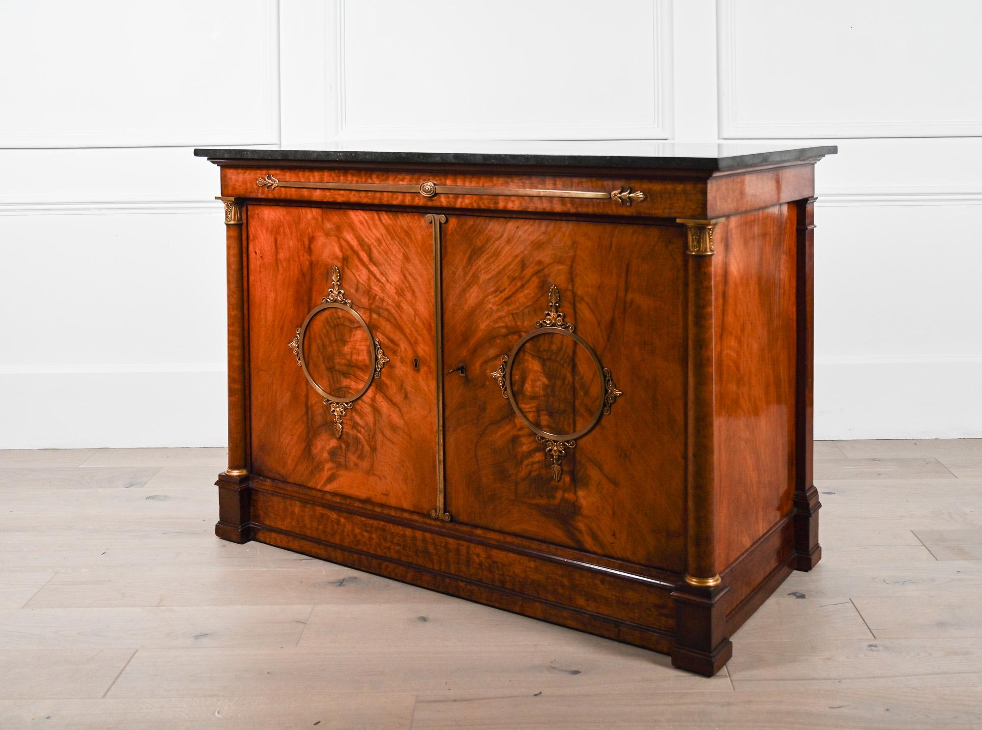 19th Century French Empire Jacob Desmalter et Cie mahogany two door commode with marble top For Sale