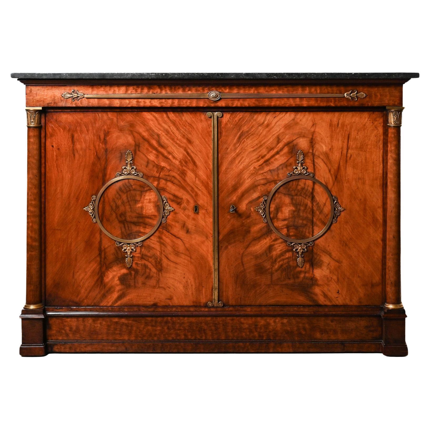 French Empire Jacob Desmalter et Cie mahogany two door commode with marble top For Sale
