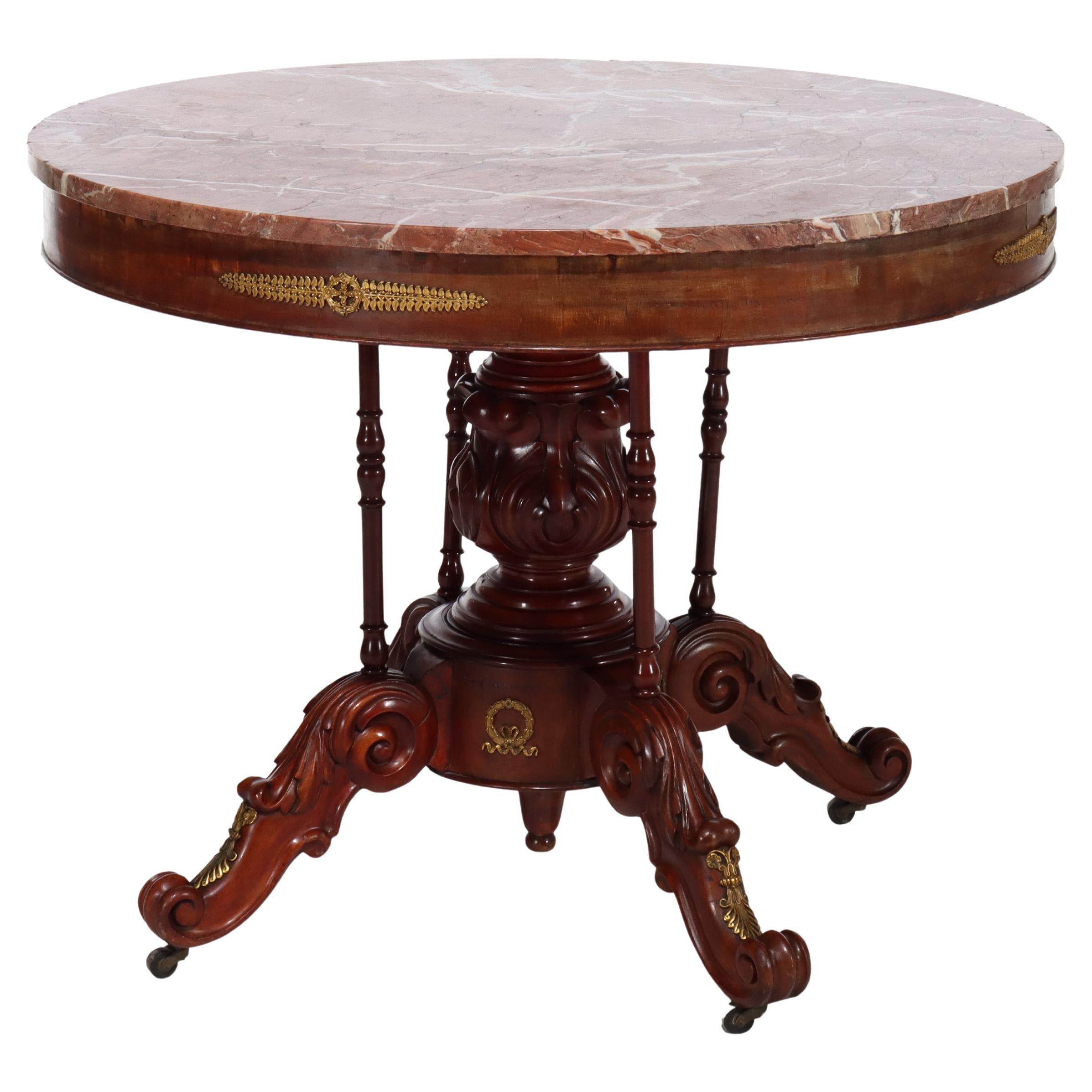 French Empire Kingwood, Rosewood, Rouge Marble & Ormolu Center Table 19thC For Sale