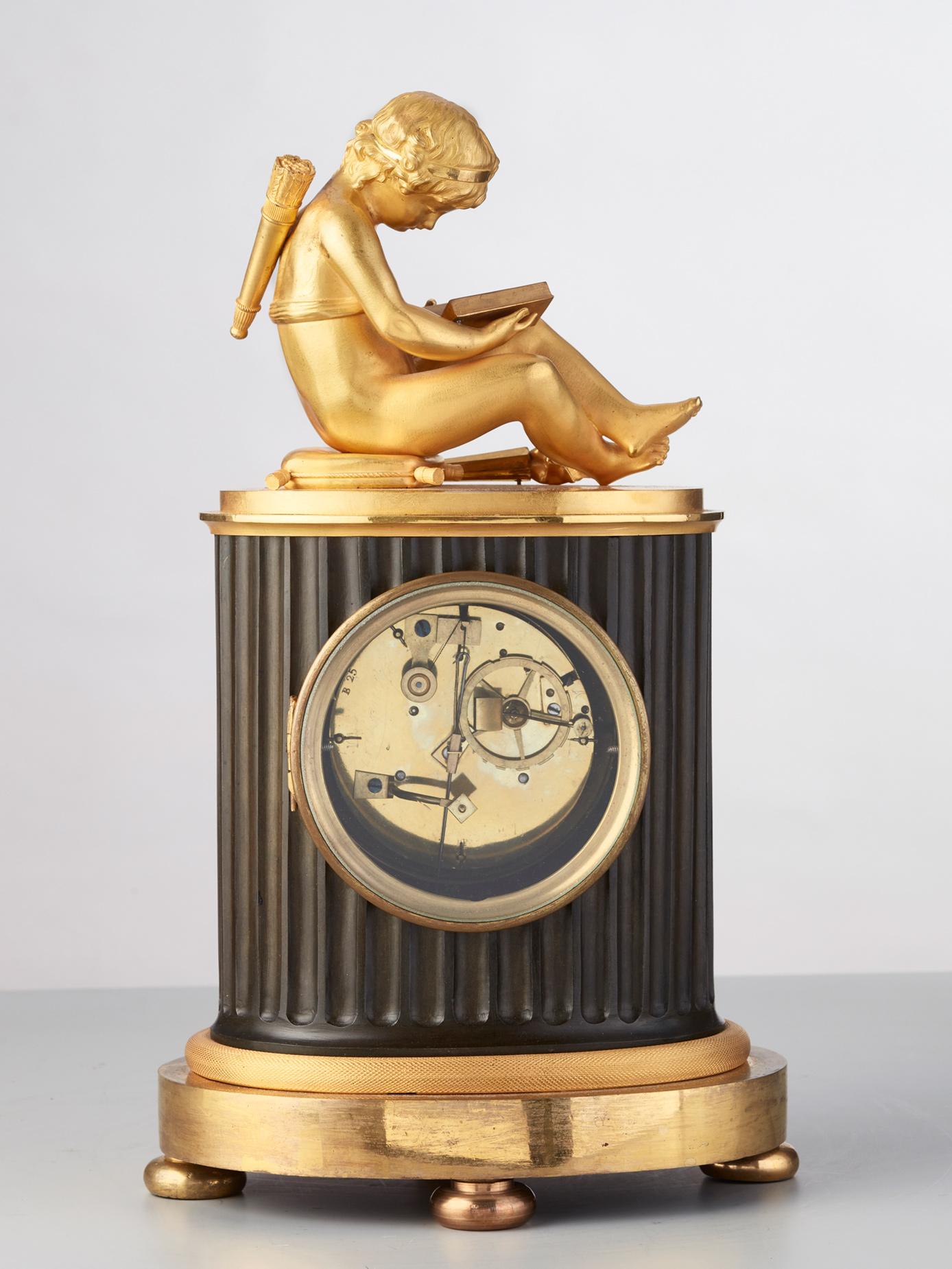 Gilt French 'Empire' library mantel clock  For Sale
