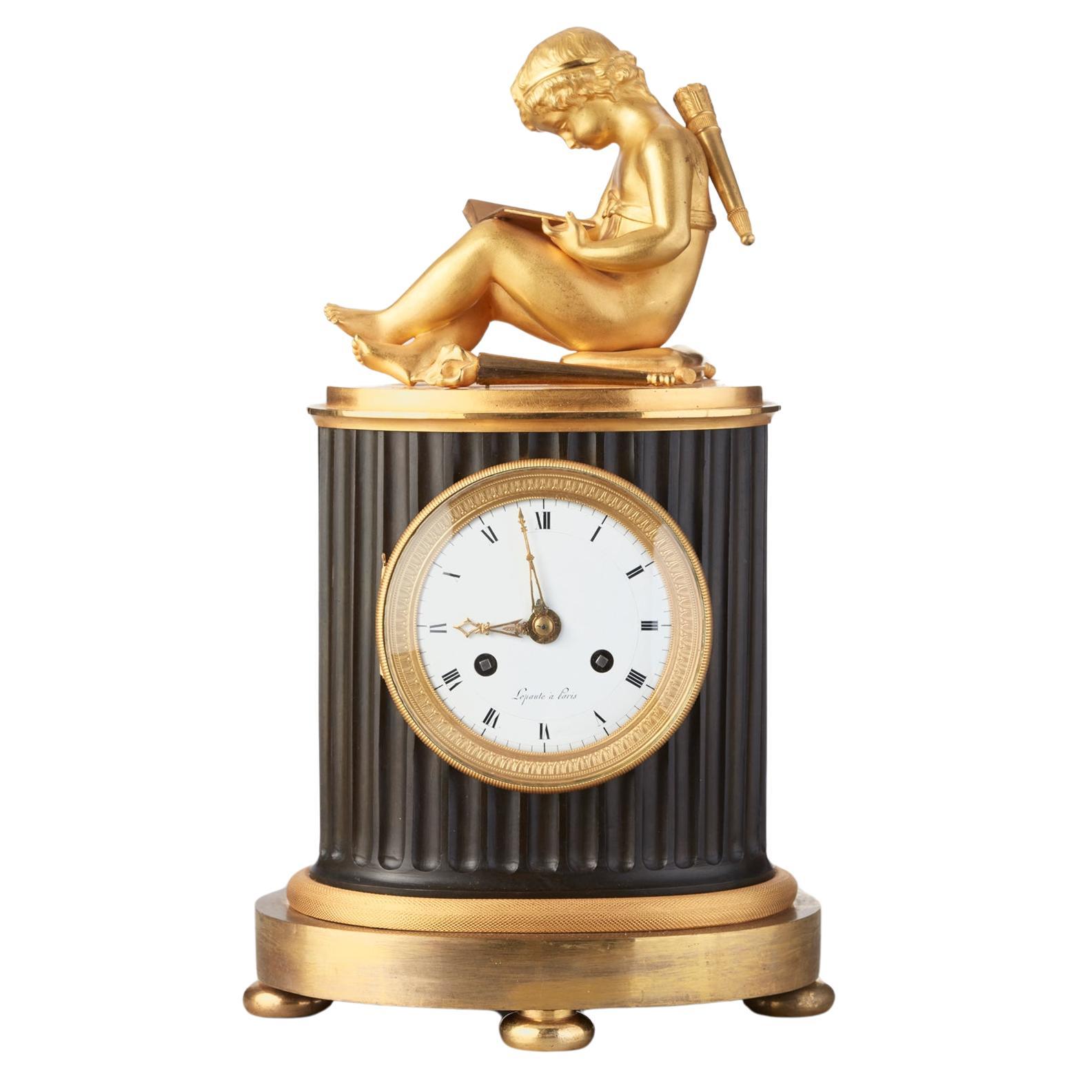 French 'Empire' library mantel clock  For Sale