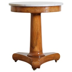 French Empire Light Walnut and Marble Top Gueridon