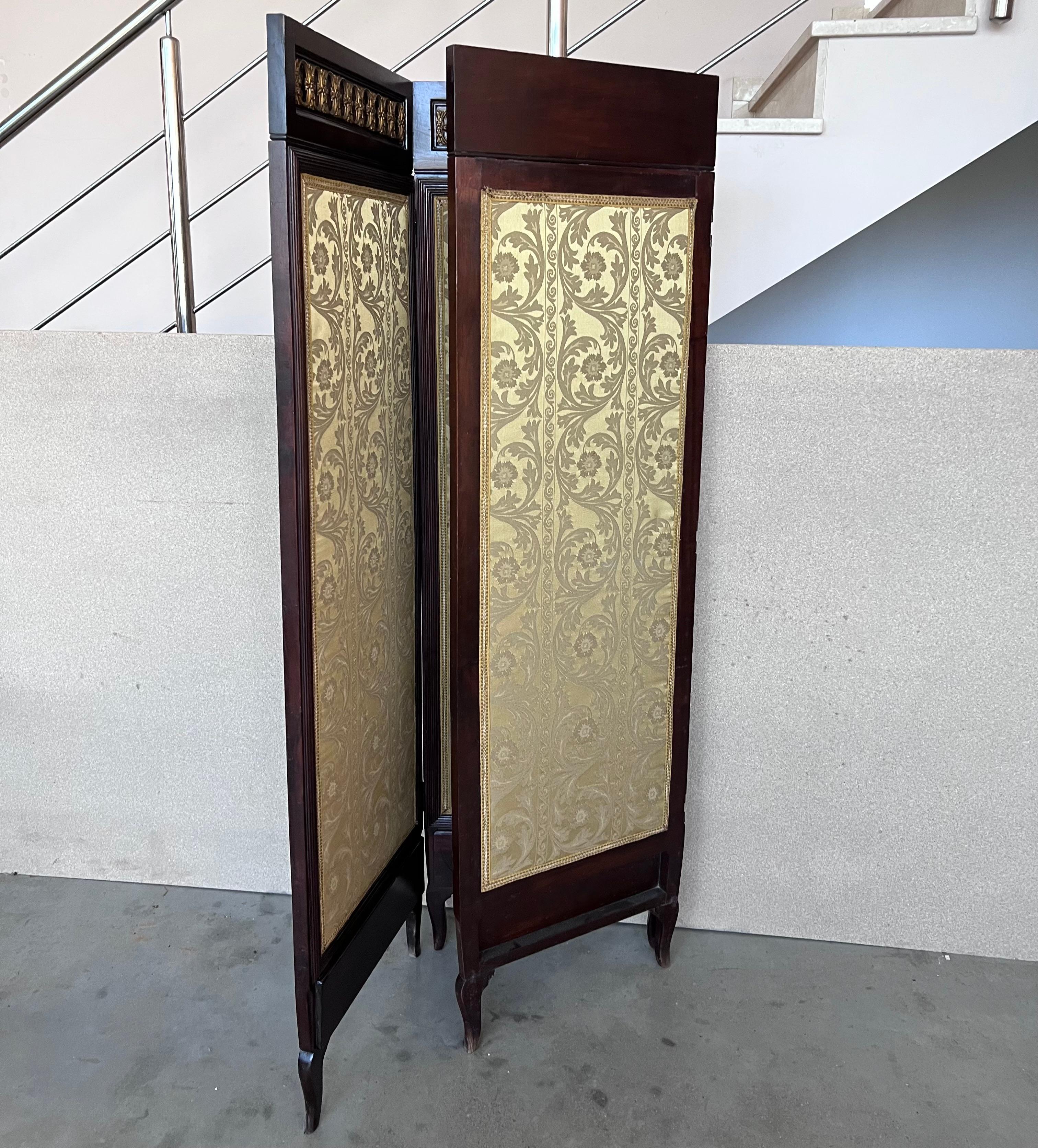 19th Century French Empire Mahogany 3-Fold Screen with Bronze Mounts For Sale