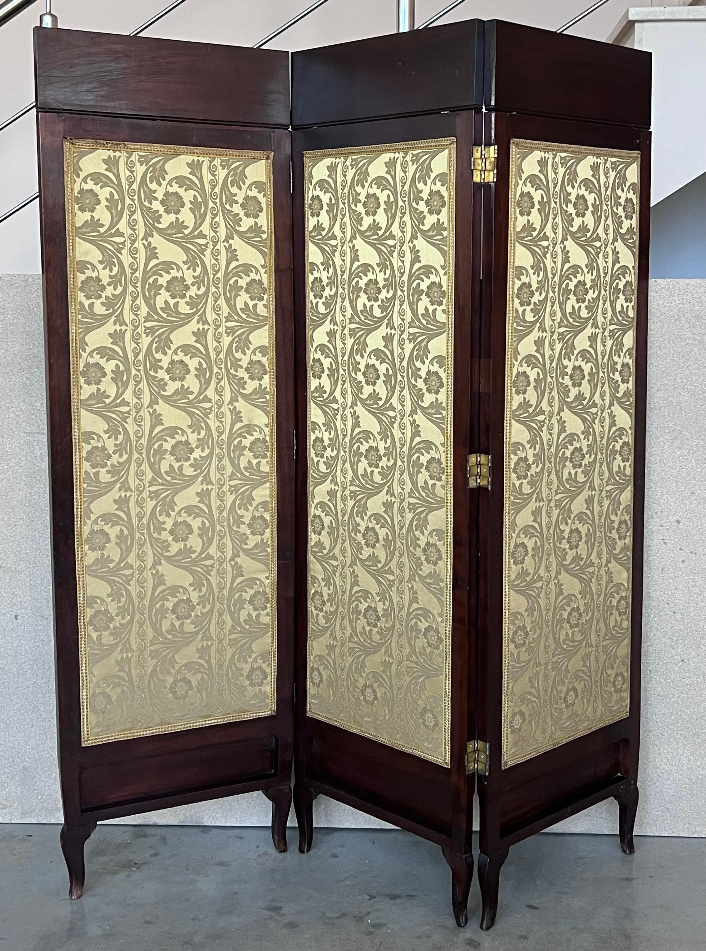 French Empire Mahogany 3-Fold Screen with Bronze Mounts For Sale 1