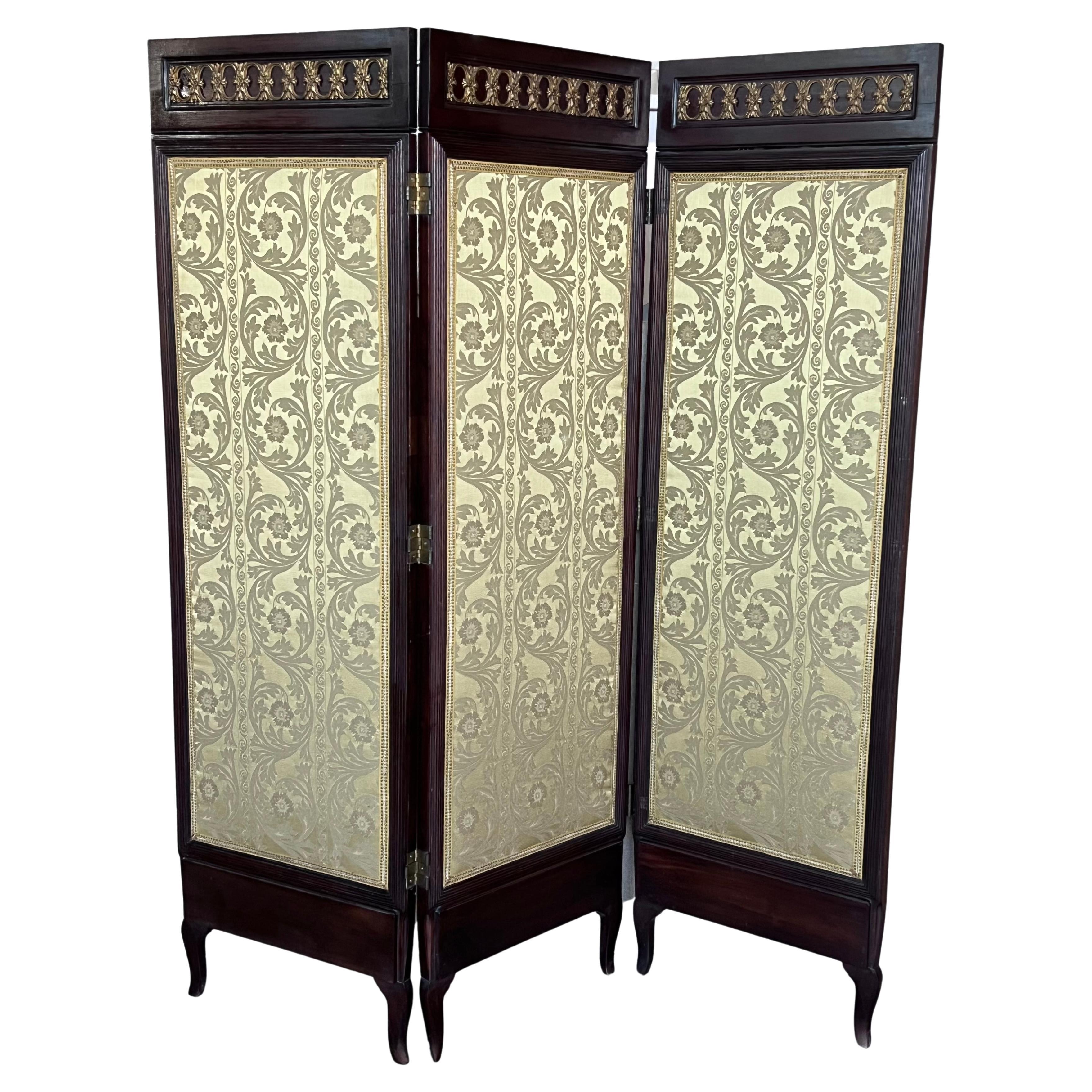 French Empire Mahogany 3-Fold Screen with Bronze Mounts For Sale