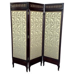 Antique French Empire Mahogany 3-Fold Screen with Bronze Mounts