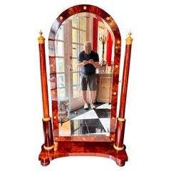 French Empire Mahogany and Gilded Bronze Cheval Mirror