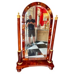 French Empire Mahogany and Gilded Bronze Cheval Mirror
