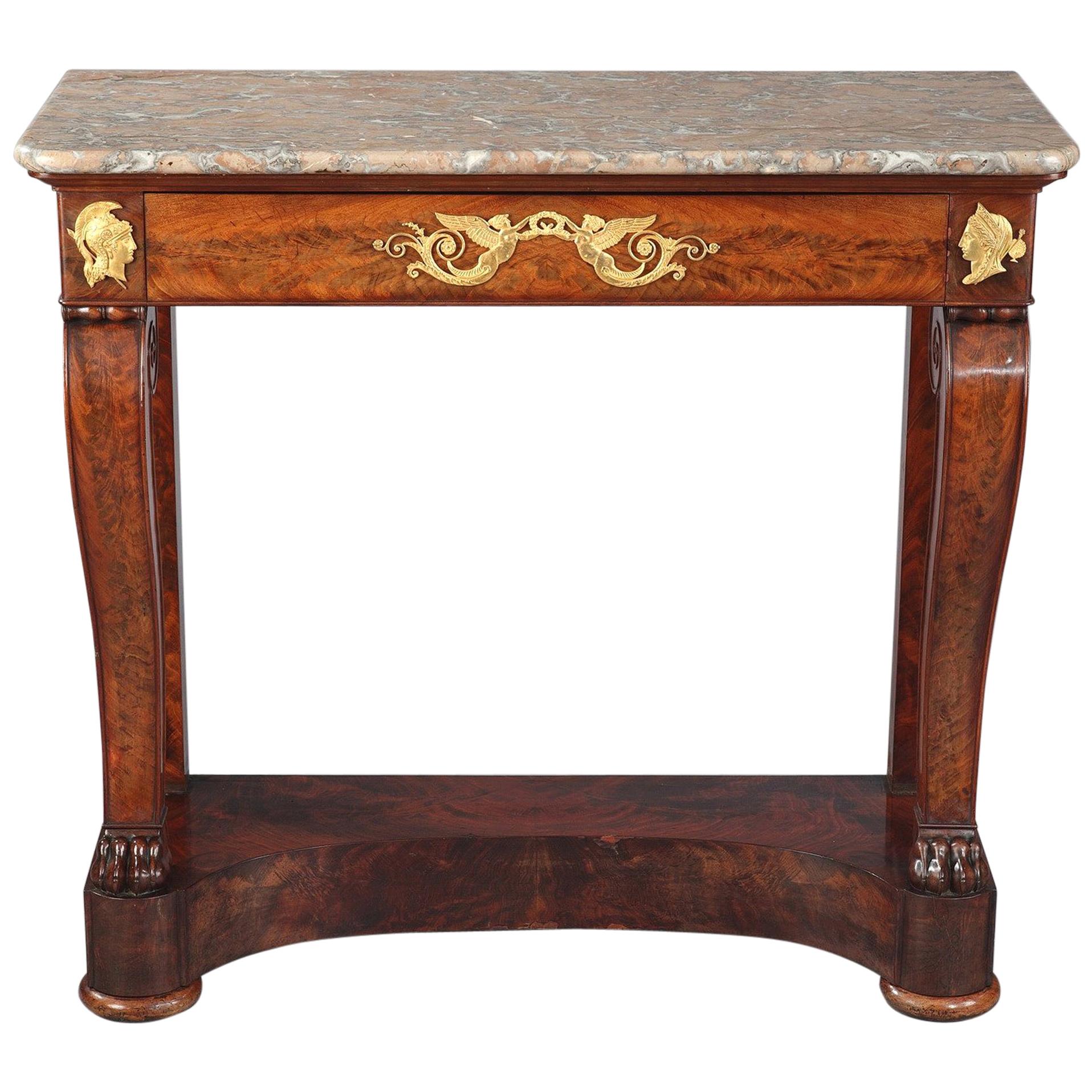 French Empire Mahogany and Gilt Bronze Console Stamped Kolping