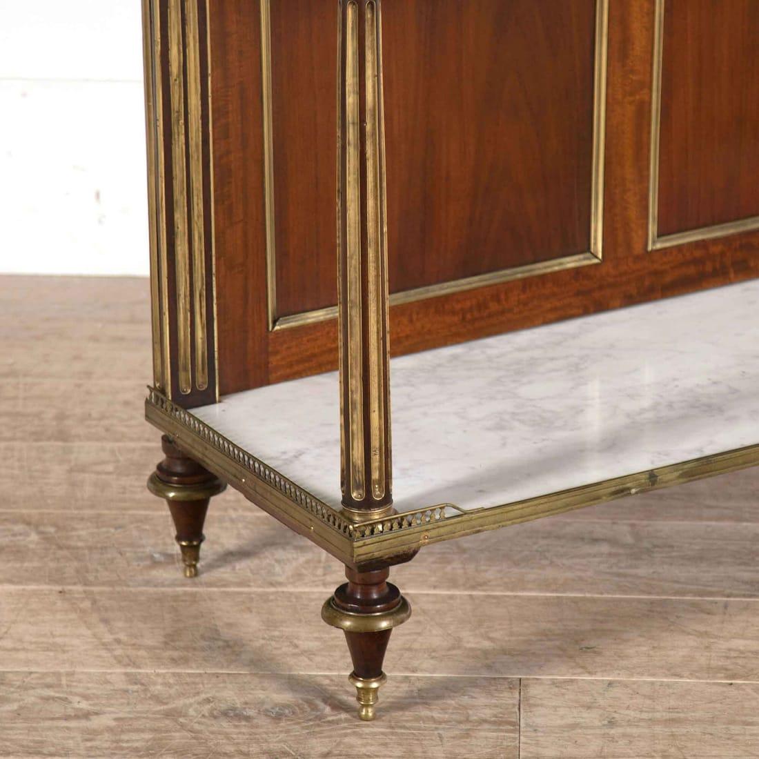 Brass French Empire Mahogany and Marble Console Table